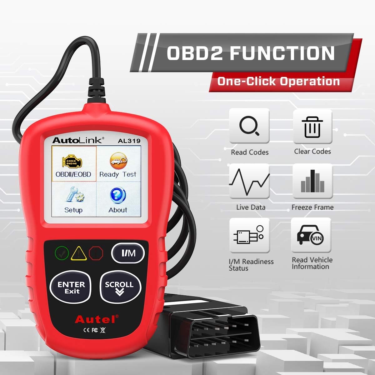 Detalle de Autel AL319 OBD2 Code Reader – Universal Car Diagnostic Tool for Emissions and Engine Fault Codes