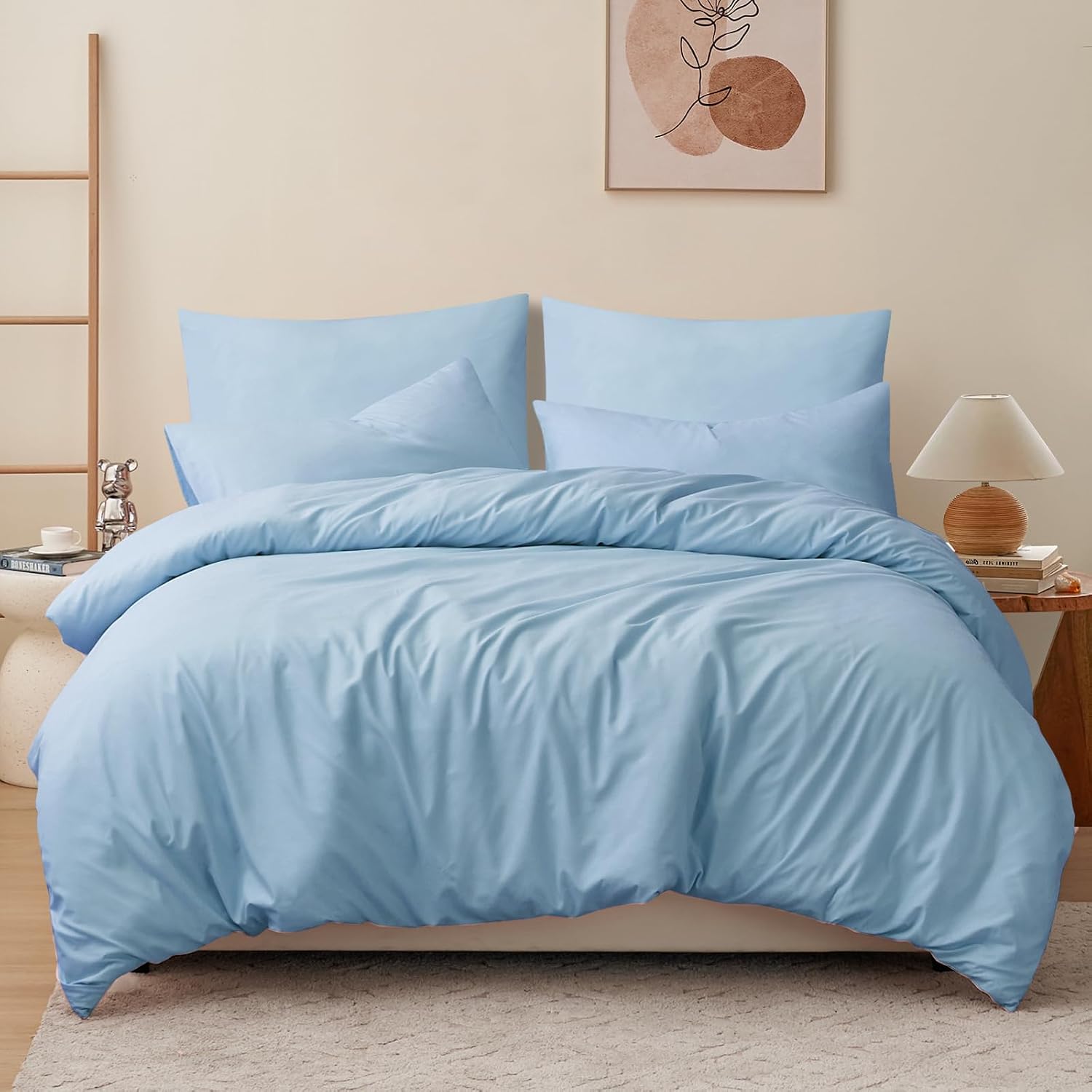 Detalle de RUIKASI Parure de lit 2 personnes 200x200 cm en microfibre bleue avec fermeture éclair (1 housse de couette + 2 taies 65x65)