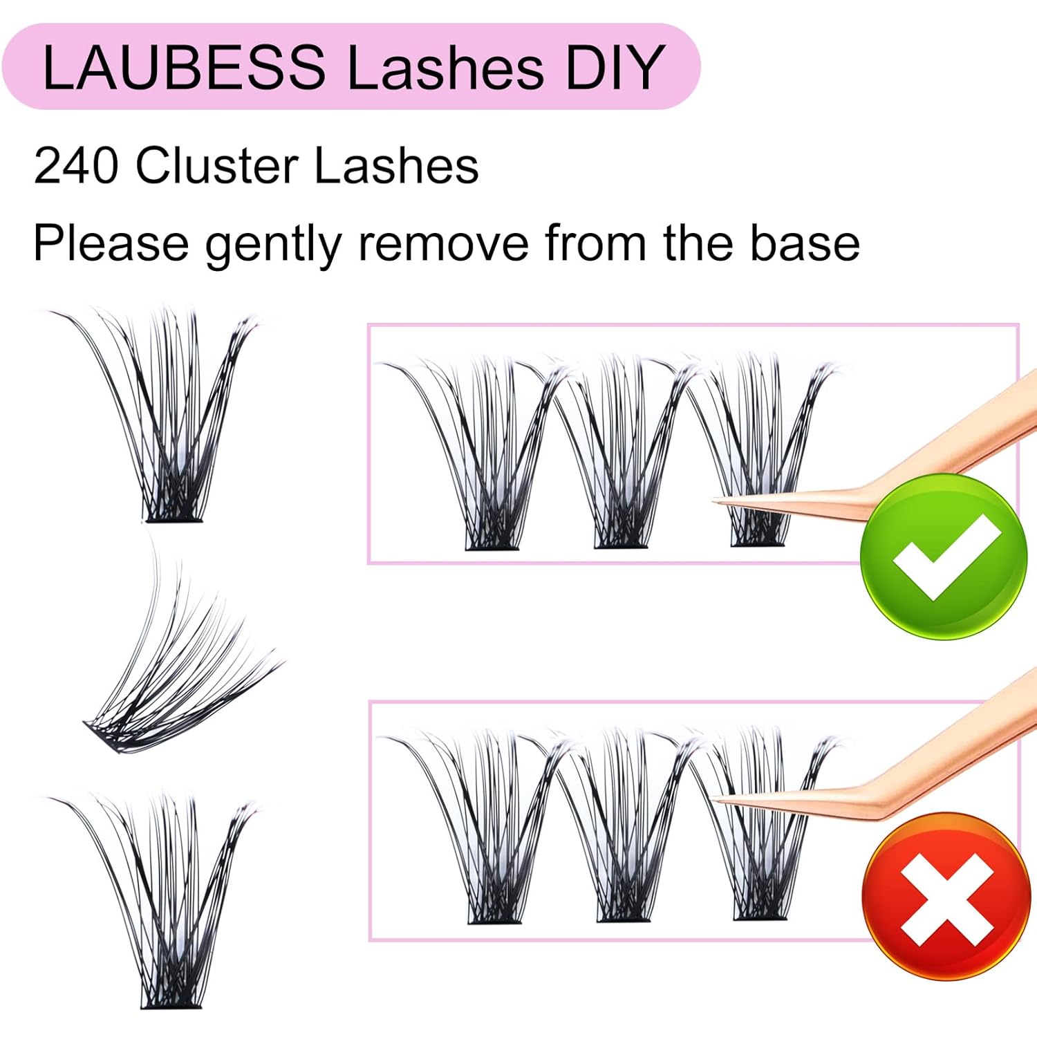 Detalle de LAUBESS Cluster Lashes D Curl Mixed Tray (40D-0.07D-Mix8-14) – Wimpern-Extensions im Cluster-Format