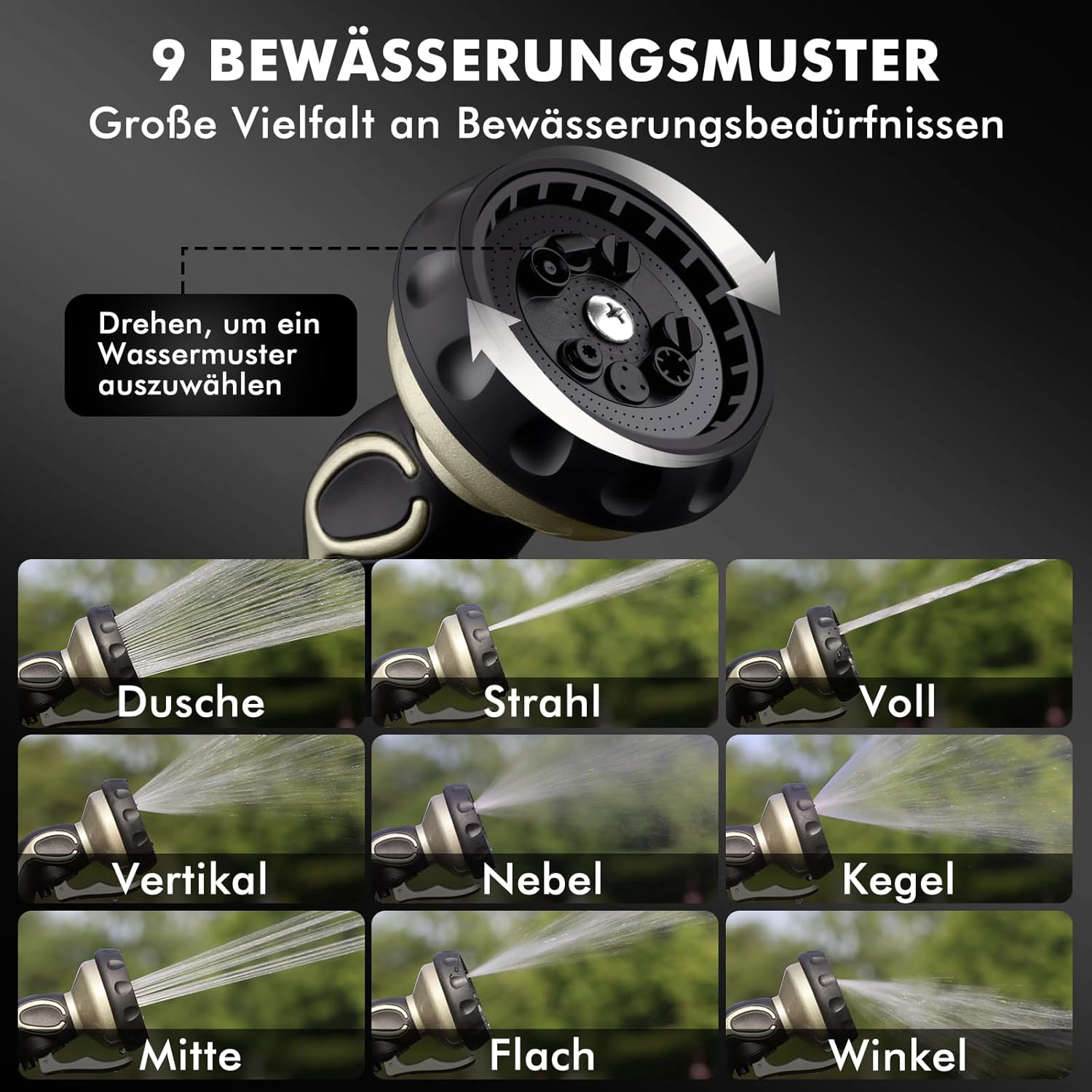 Thumbnail 4 de RESTMO Gartenbrause Metall – robuste Hochdruck-Gartenschlauchdüse mit Self-Lock, 9 Sprühmuster