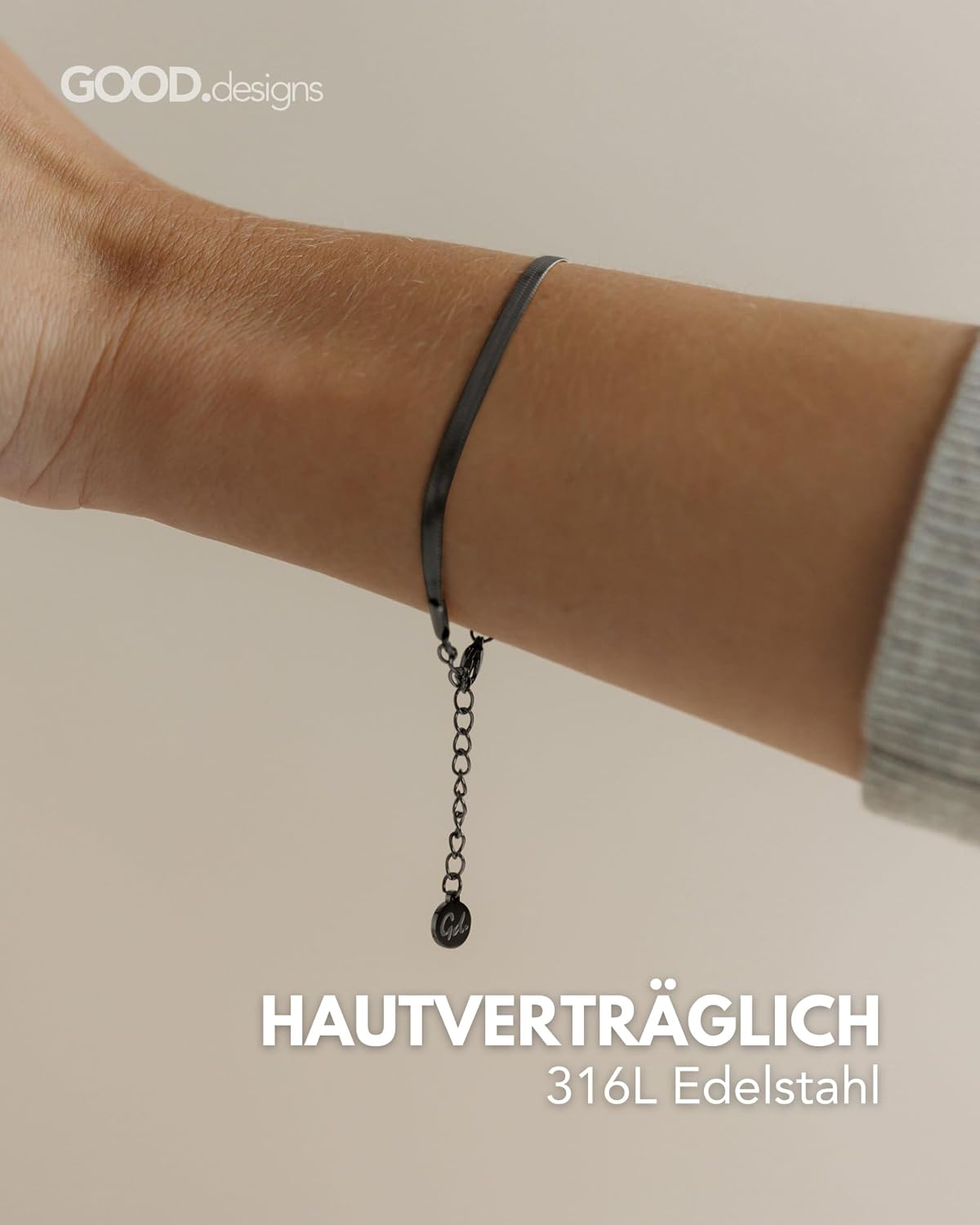 Detalle de GD GOOD.designs Schlangenarmband für Damen – flacher Armreif aus Edelstahl (wasserfest, verstellbar von 15–19 cm)