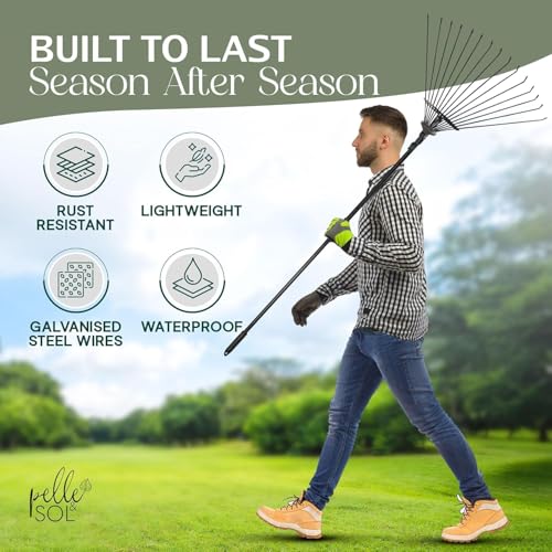 Detalle de Pelle & Sol Garden Rake - 38-63 Inch Adjustable Lawn Rake with 25 Tines