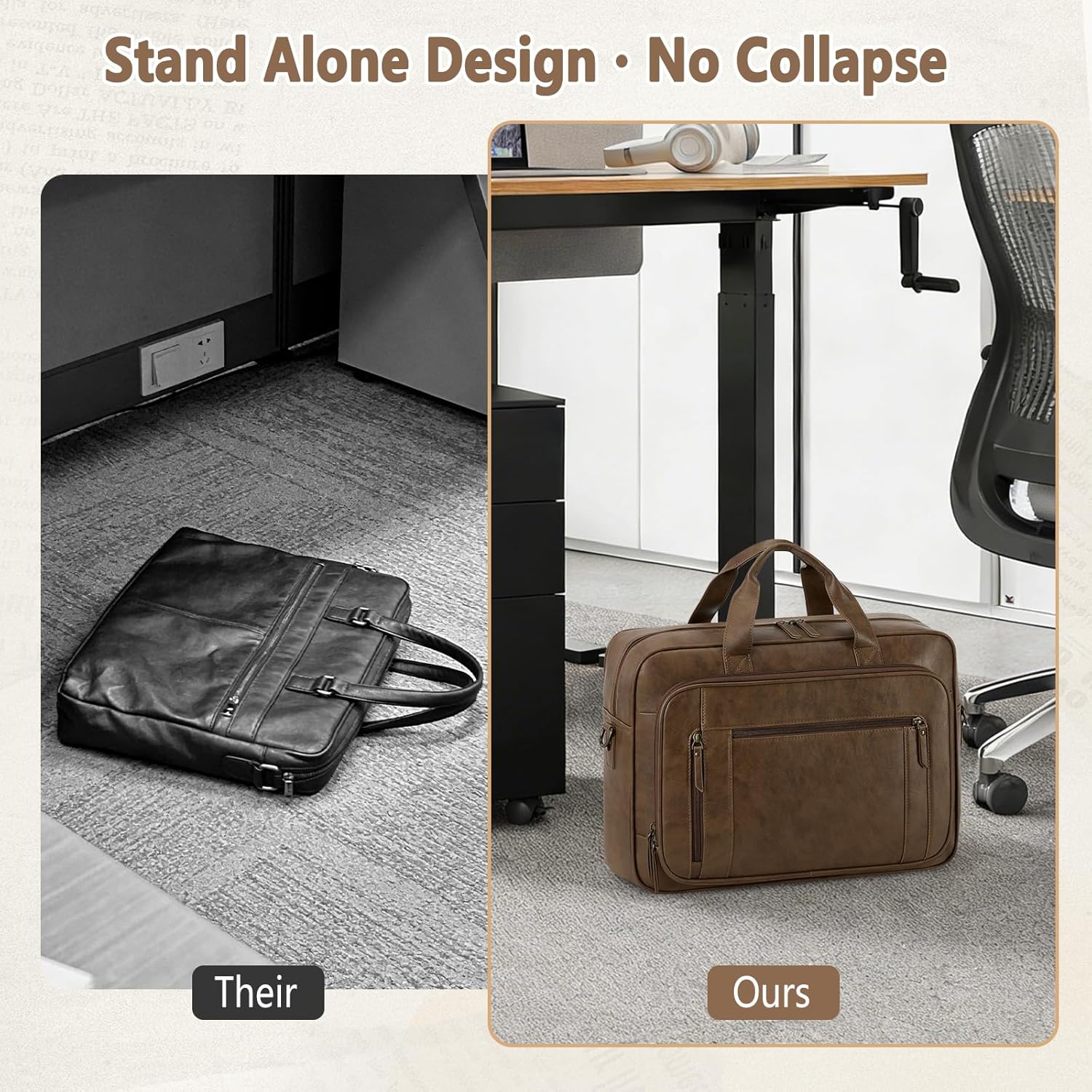 Thumbnail 6 de RAINSMORE Laptop Bag for Men – 16 Inch Waterproof PU Leather Satchel Briefcase