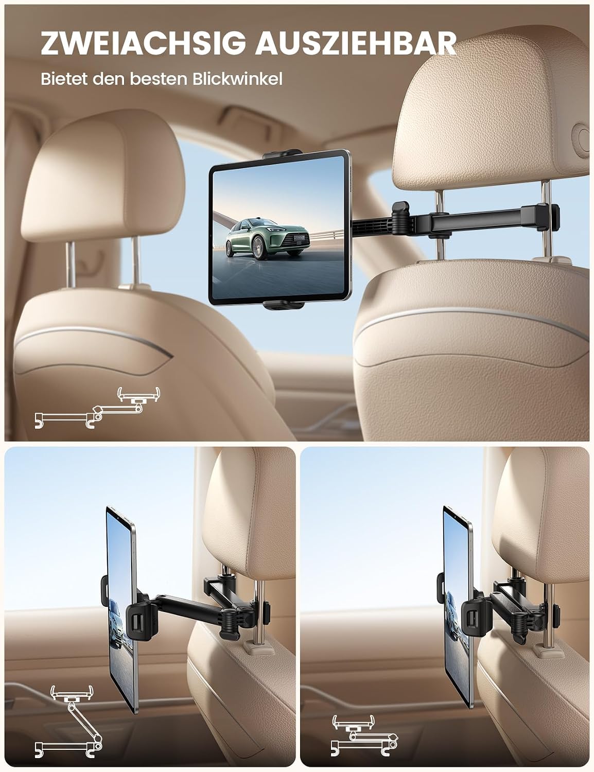 Detalle de Lamicall Tablet Halterung Auto Kopfstütze – ausziehbare, 360° drehbare Tablet-Halterung für Auto