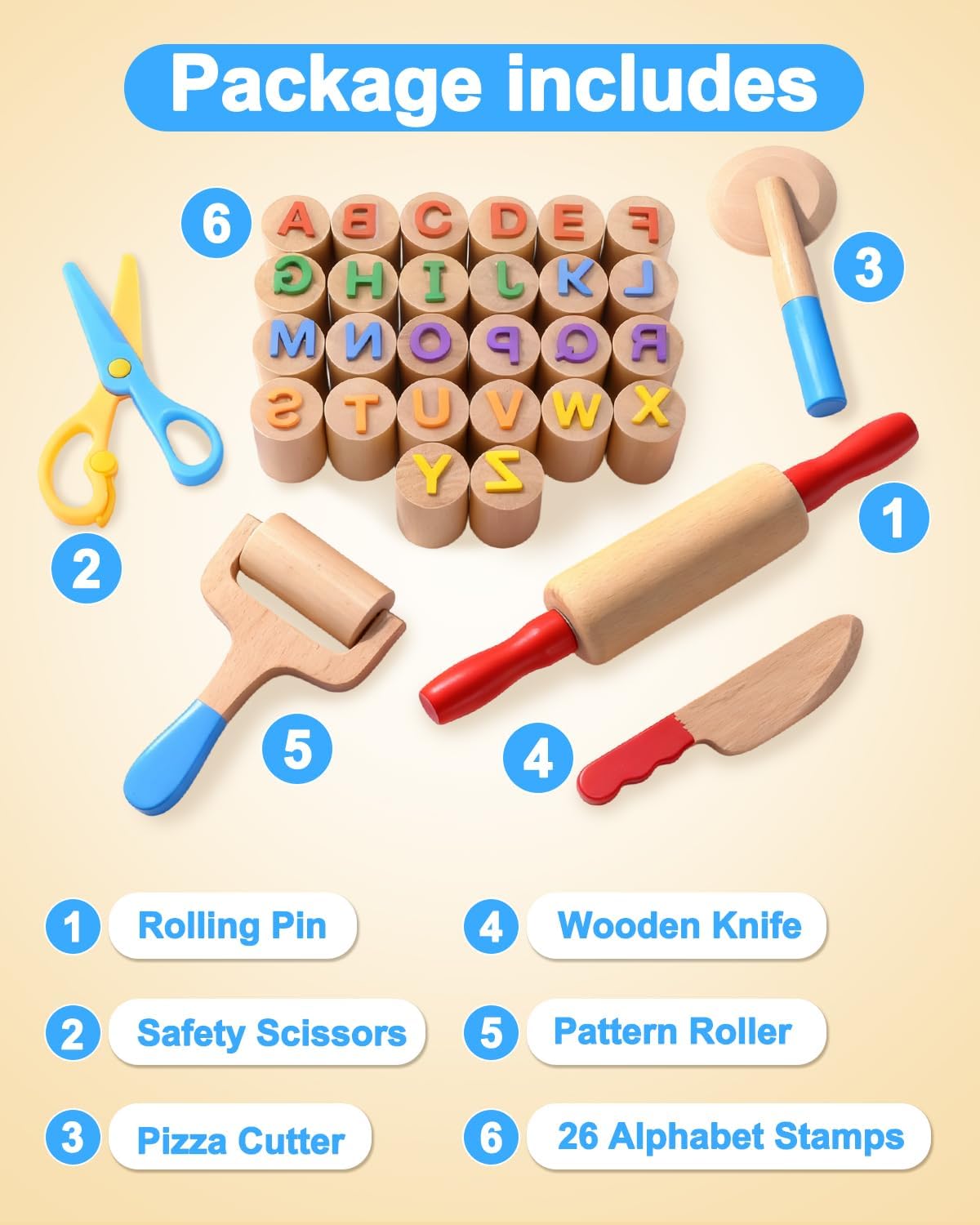 Detalle 2 de Wooden Dough Tool Set for Kids Ages 3–6