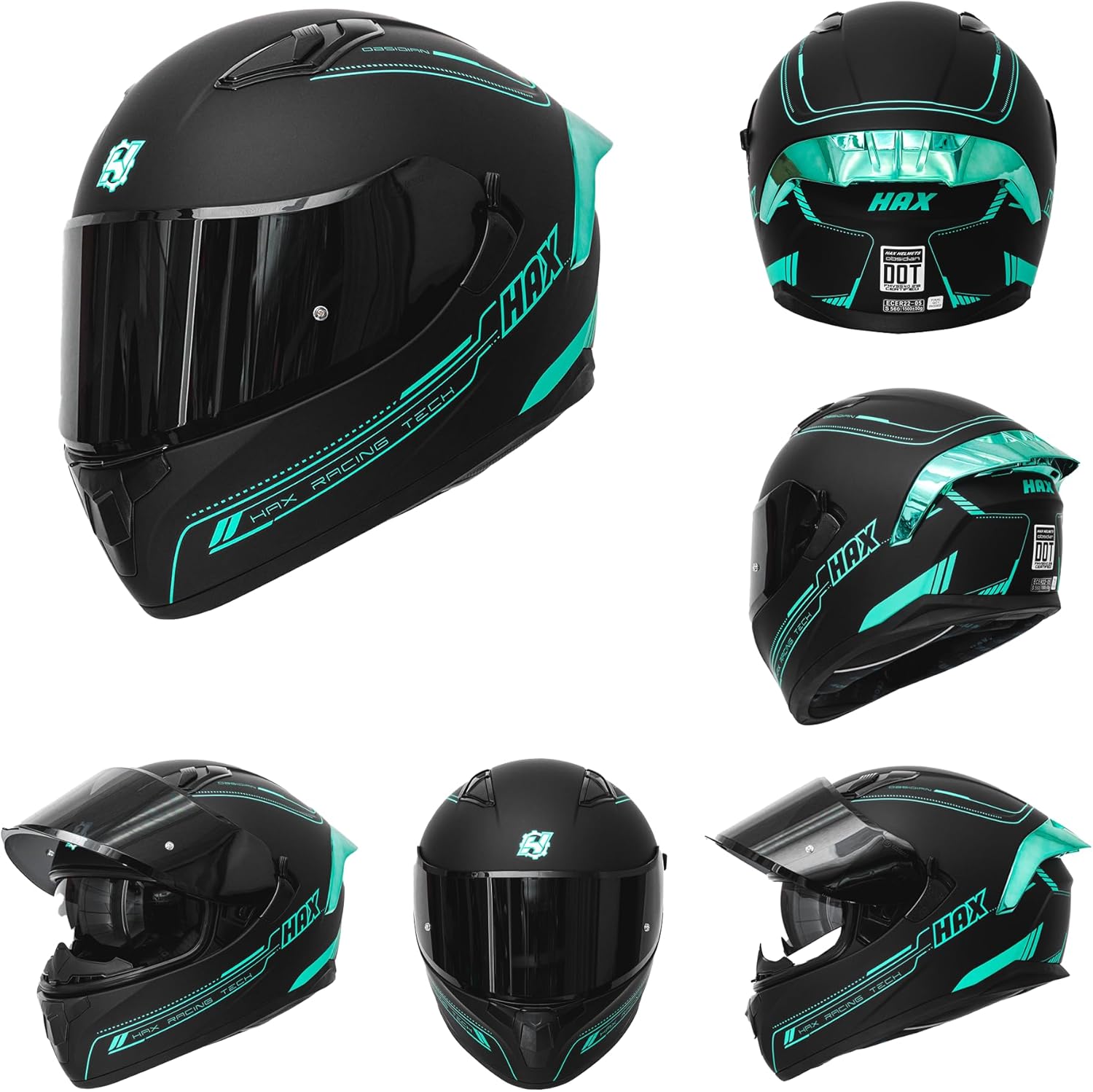 Thumbnail 2 de HAX Obsidian Full Face Dual Visor Helmet — DOT Approved, Pinlock Ready for Street Riding