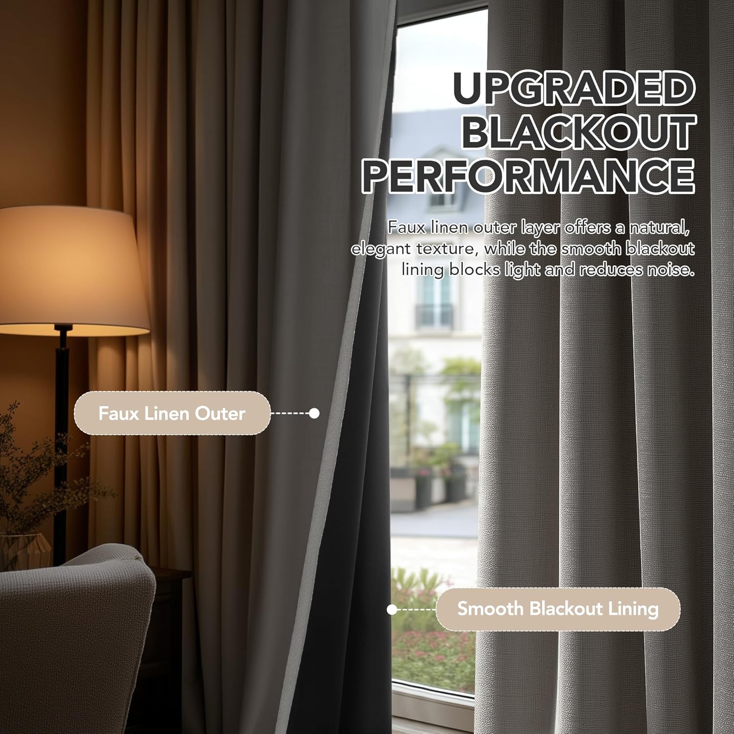 Thumbnail 5 de Deconovo Rideaux occultants en lin avec œillets 140 x 270 cm (lot de 2) — aspect unis et confort thermique