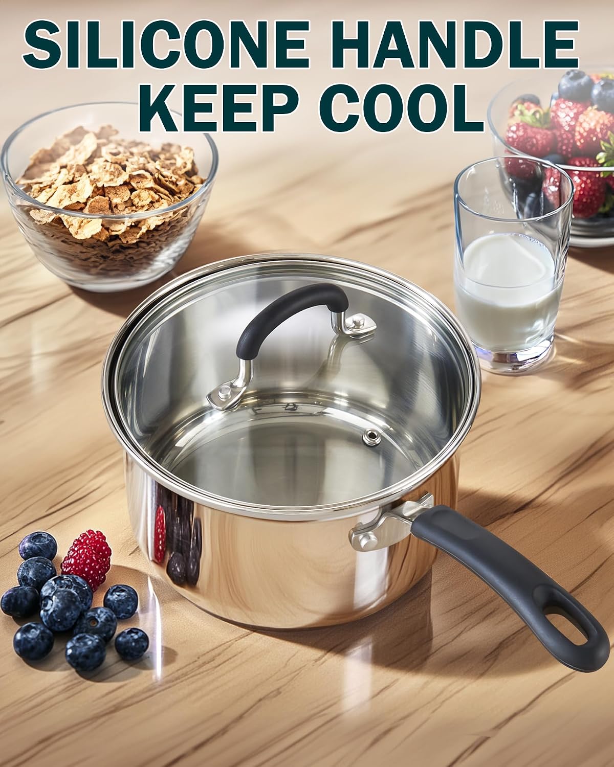 Thumbnail 3 de Cook N Home Stainless Steel Saucepan, 2 Quart