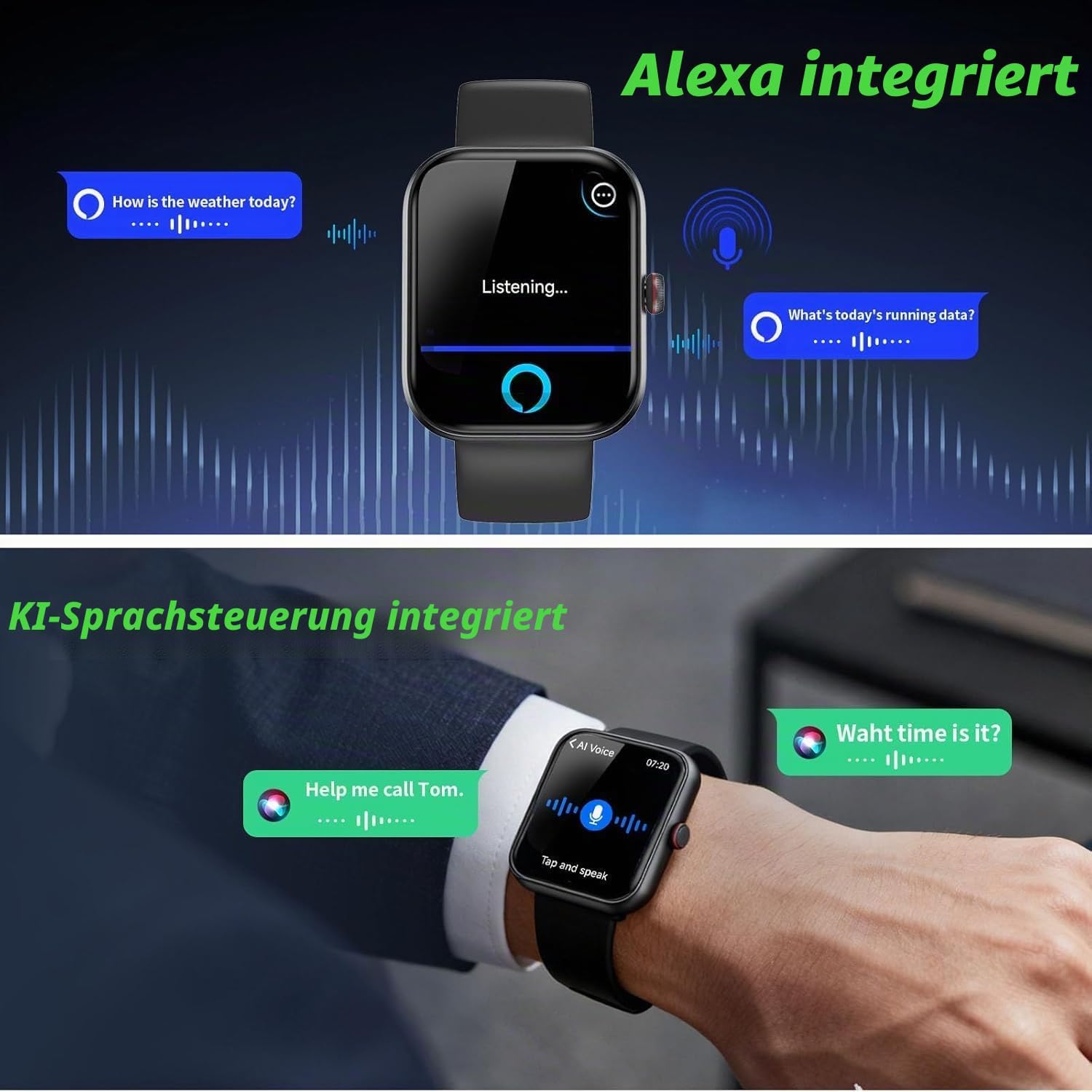 Detalle 2 de uaue Smartwatch Herren – 1,91" AMOLED mit Alexa, Telefonfunktion und Gesundheits-Tracking