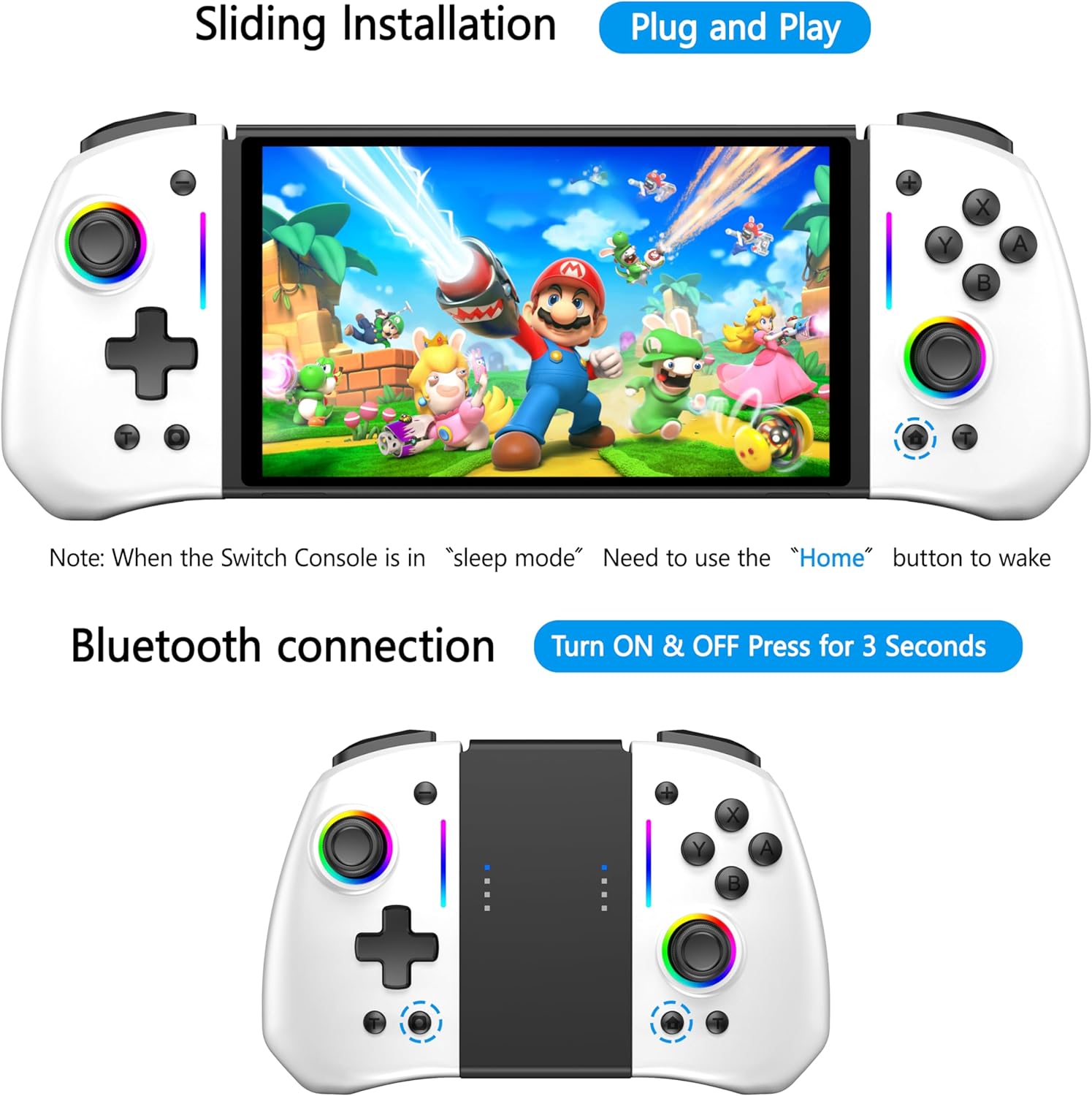 Detalle 2 de RREAKA RREKA Switch Controller for Nintendo Switch / OLED – Wireless Pro Controller with Split-Design and 8 RGB Lights