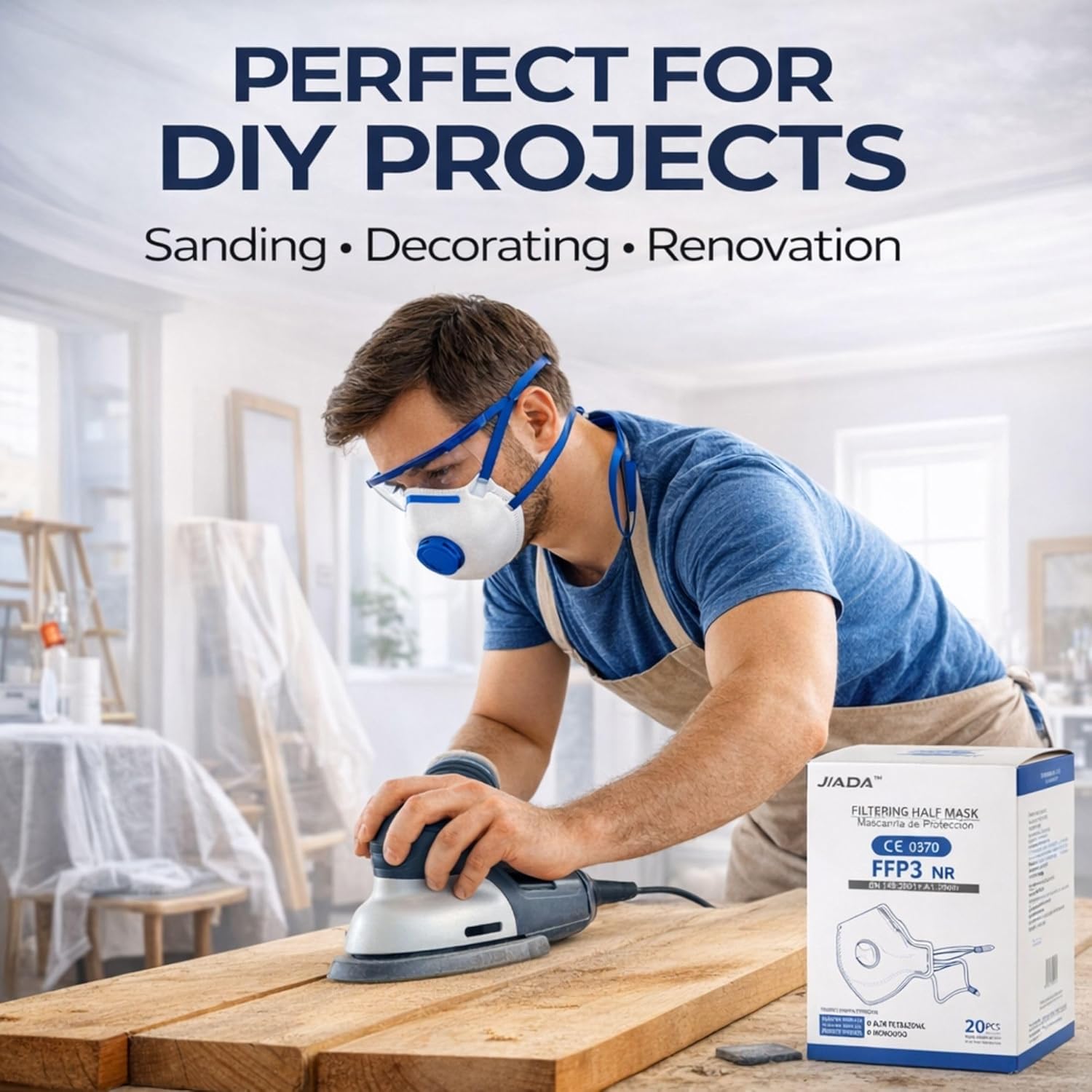 Detalle de Cleanstro FFP3 disposable face masks with exhalation valve (5-pack) for DIY dust and sanding