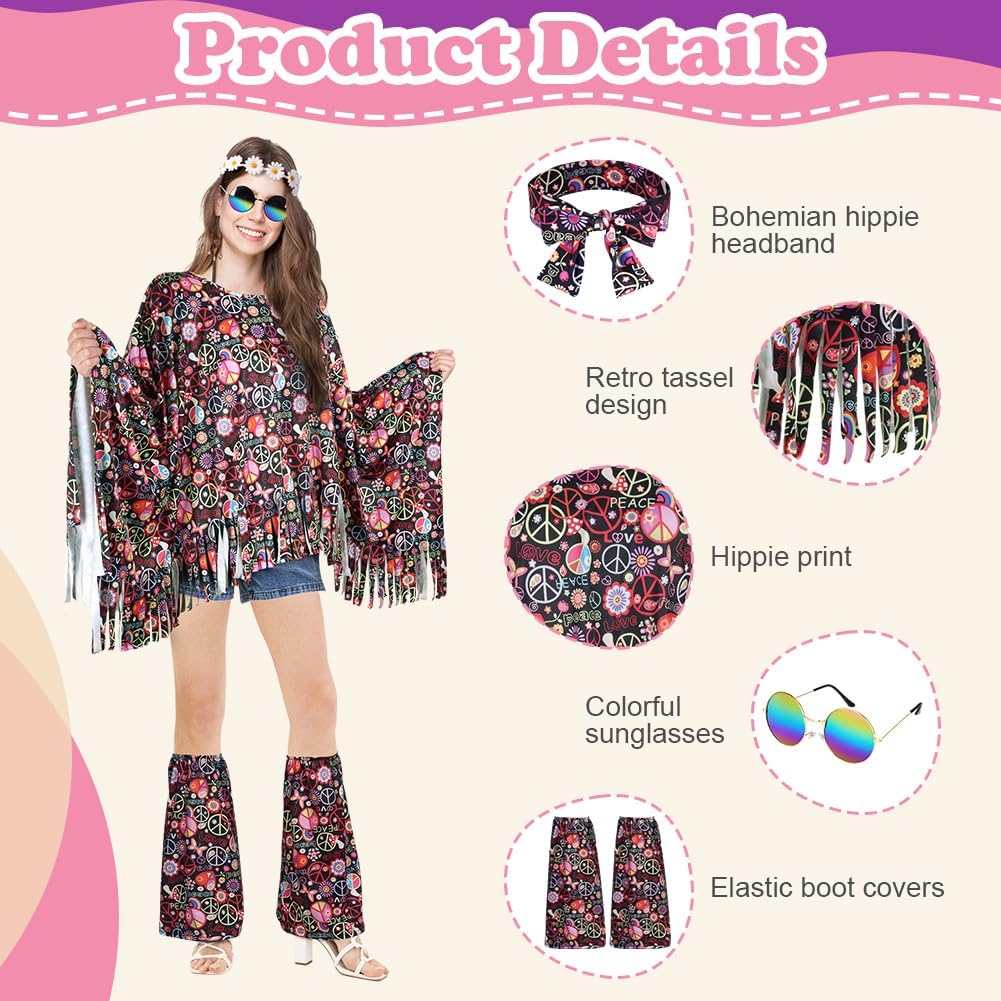 Detalle de AOOWU Hippie Kostüm Damen Set 60er 70er