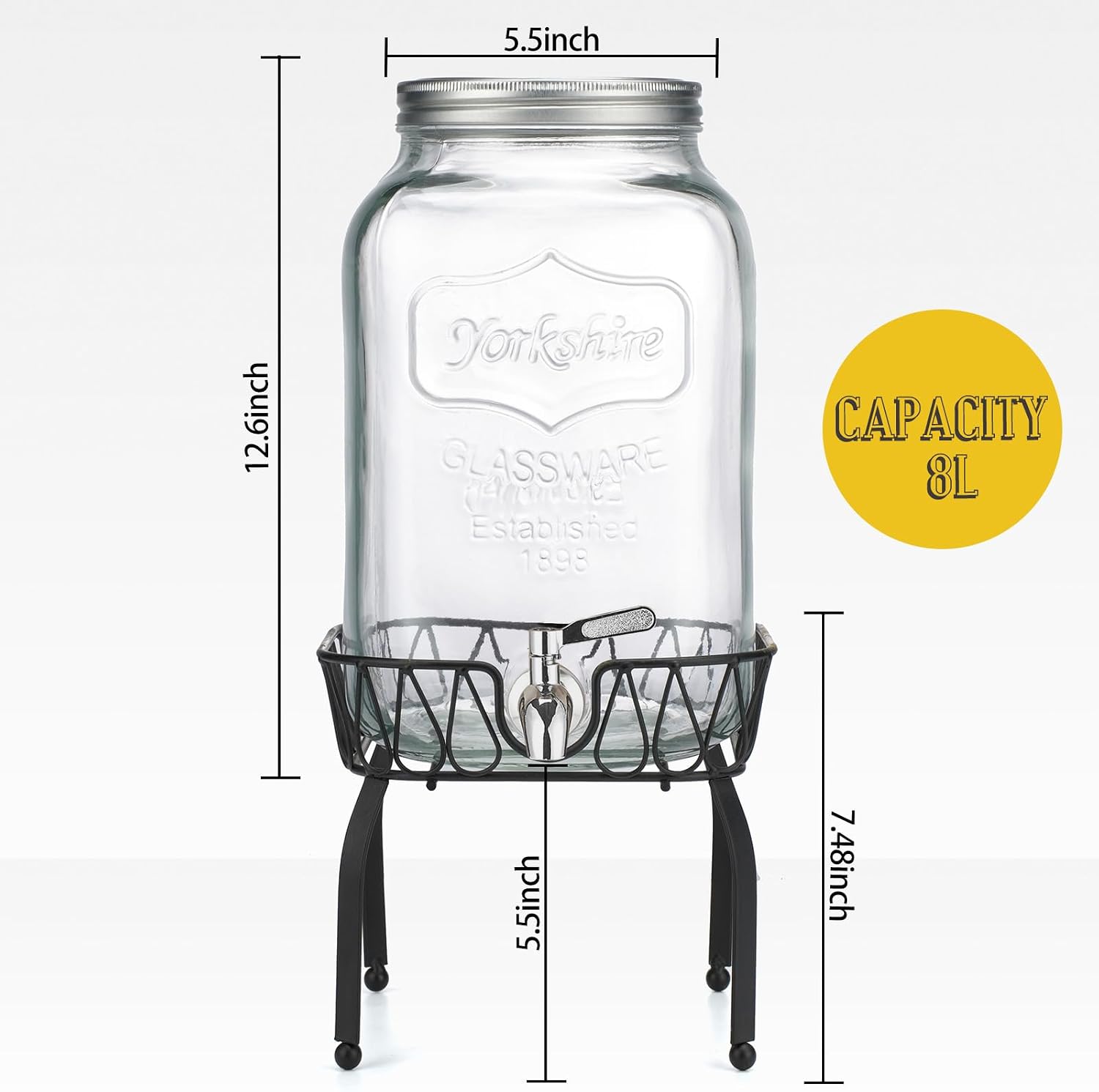 Thumbnail 6 de JUSJAHLY JUSJAHLY-003 2-Gallon Glass Beverage Dispenser with Stand and Stainless Steel Spigot