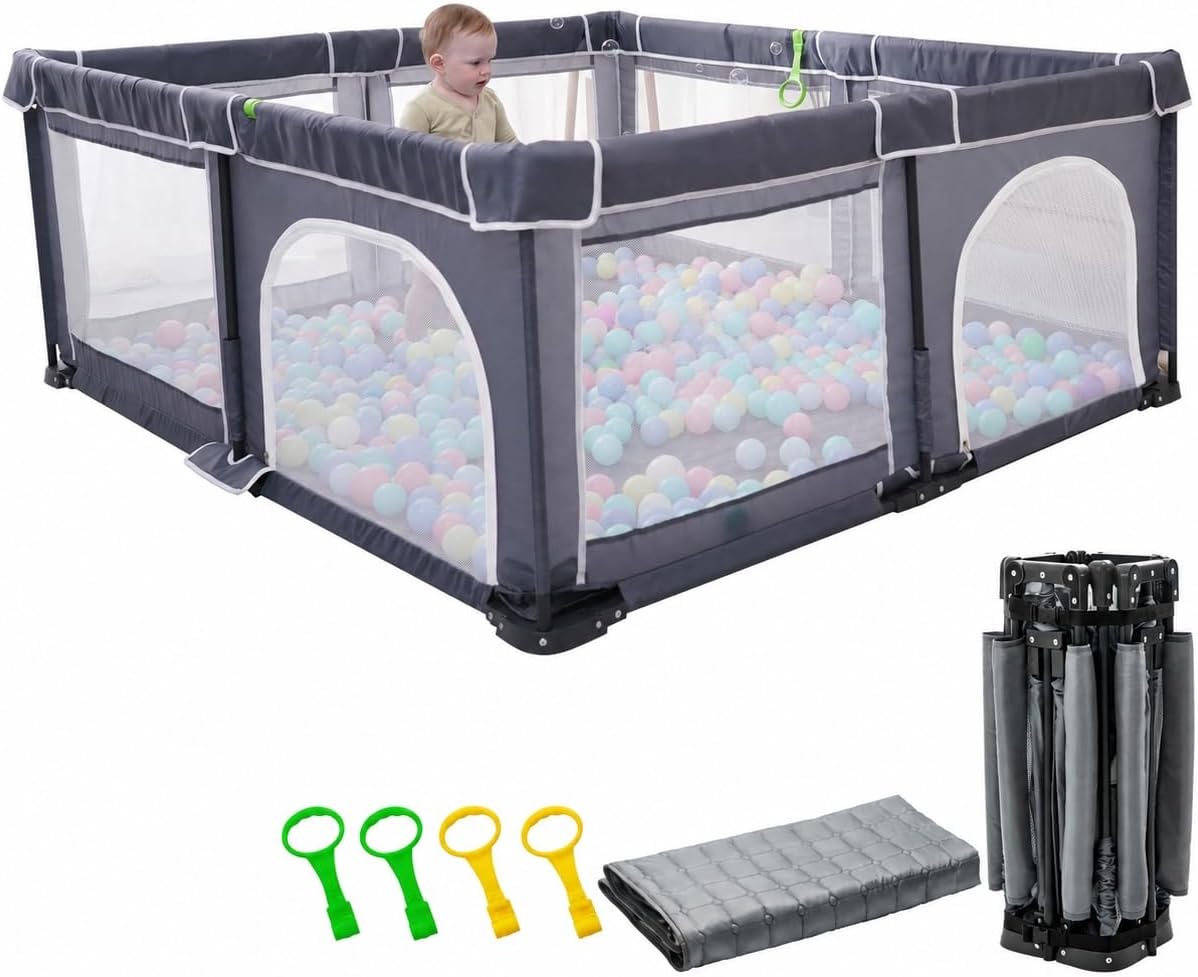 Foldable Baby Playpen with Mat (127 x 127 cm) – Portable Indoor & Outdoor Safe Play Area