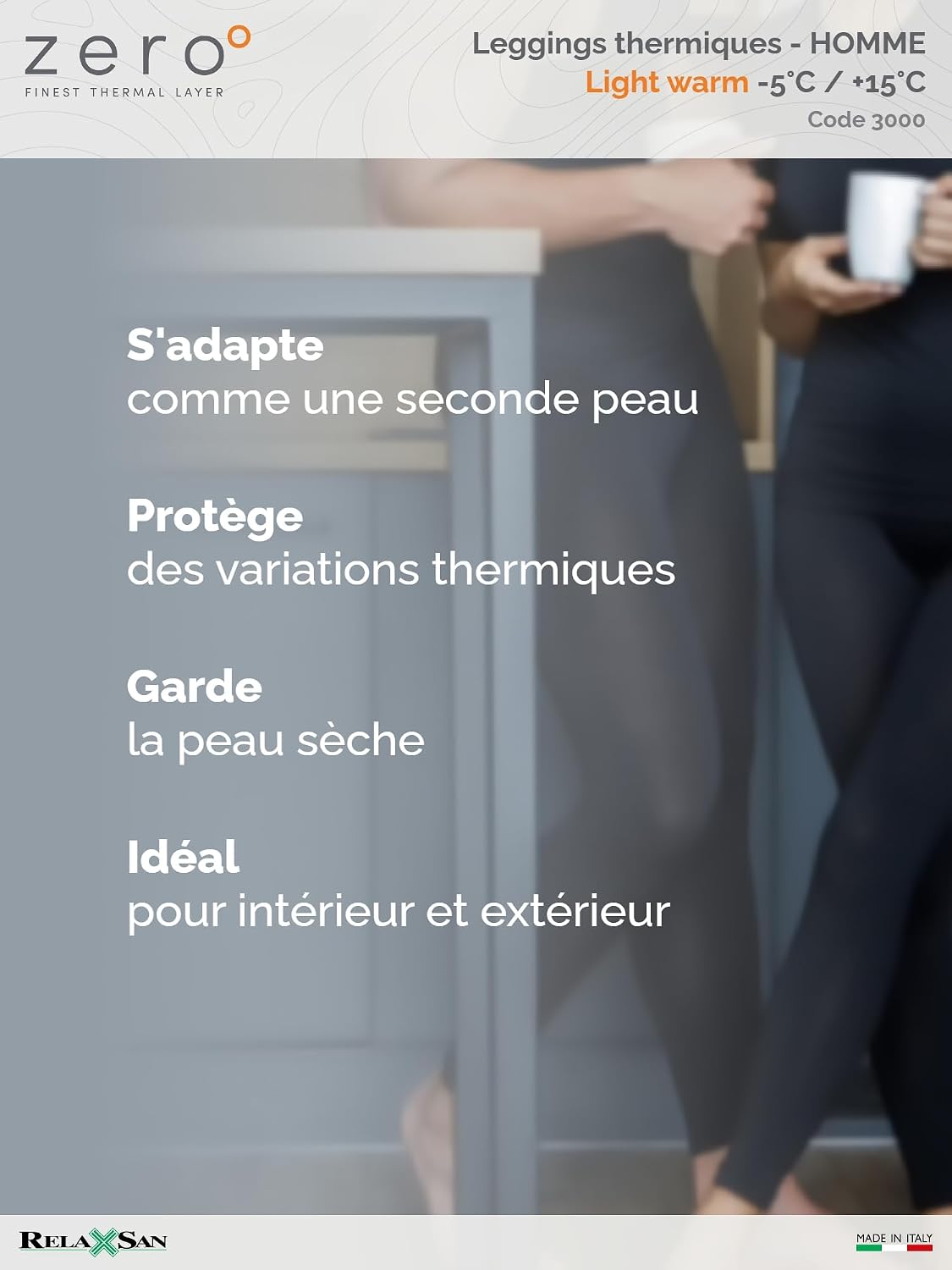 Detalle de Relaxsan Zero 3000 Homme – Pantalon collant thermique ultraléger en Dryarn et laine mérinos