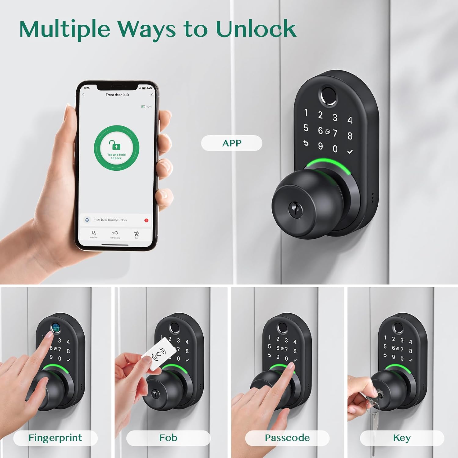 Detalle de Yamiry Smart Door Knob Lock, Aluminium