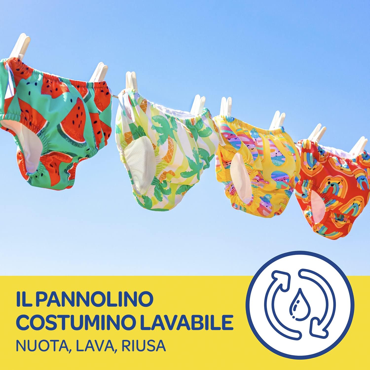 Thumbnail 1 de Huggies Little Swimmers Pannolino Costumino Taglia 3-4 (11-14 kg) – Riutilizzabile, Fantasia Tropicale