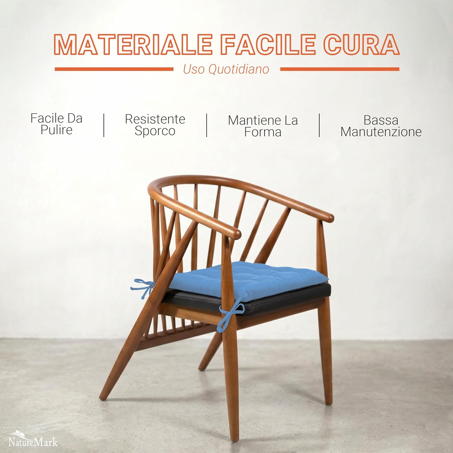 Thumbnail 3 de NatureMark Set 8 Cuscini per Sedie con Cordini 40x40 cm – Colore Azzurro