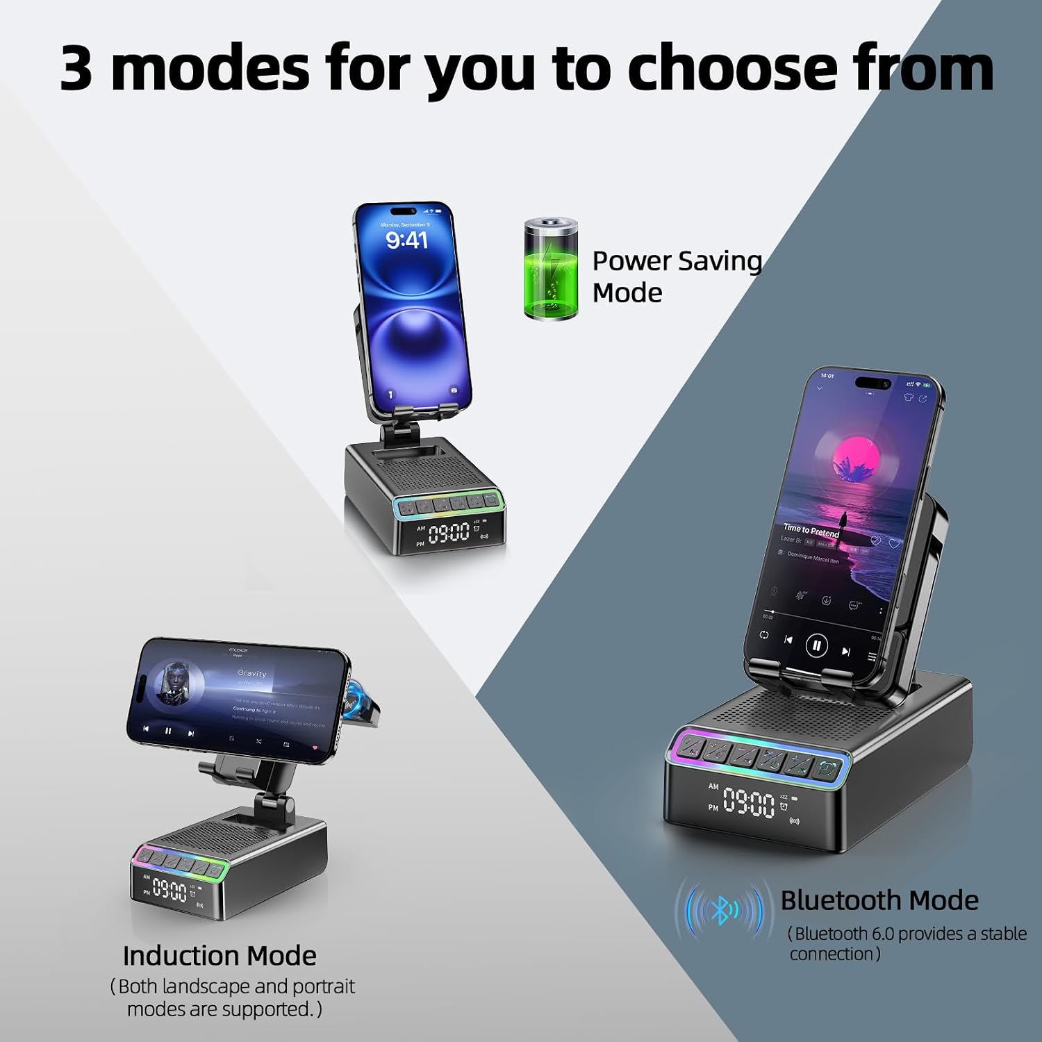 Thumbnail 4 de Bluetooth-Lautsprecher mit Handyhalterung 9-in-1 – Bluetooth 6.0, INDuktions Halterung, Wecker & RGB-Licht