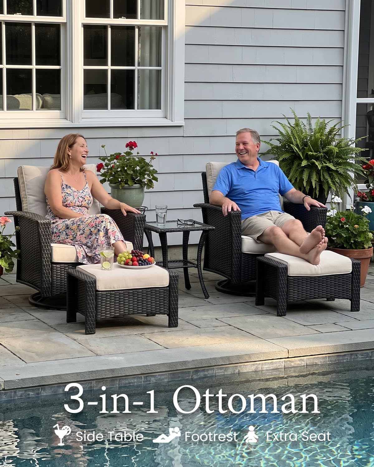 Detalle de LayinSun KC7008 10-Piece Wicker Patio Set with Fire Pit and 360° Swivel Chairs