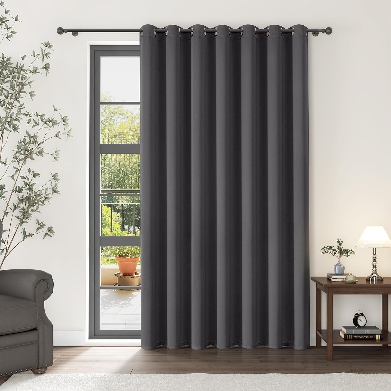 Detalle de ChrisDowa 84-Inch Room Divider Curtain Panel with 14 Grommets – Dark Charcoal Blackout Thermal Drapes