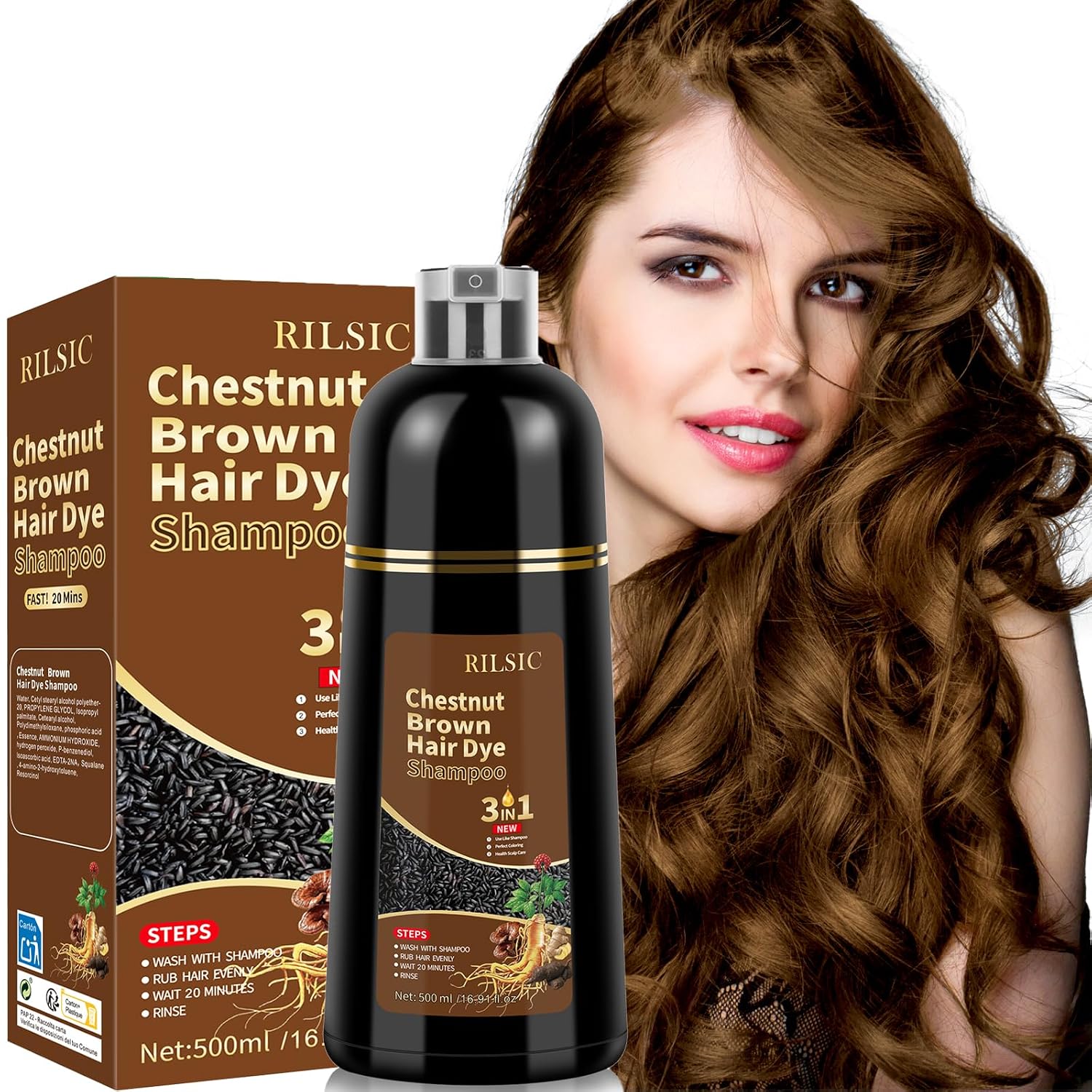 Thumbnail 6 de Dunkelbraun Haarfärbeshampoo 500 ml – 3in1 gegen graue Haare, für Männer und Frauen