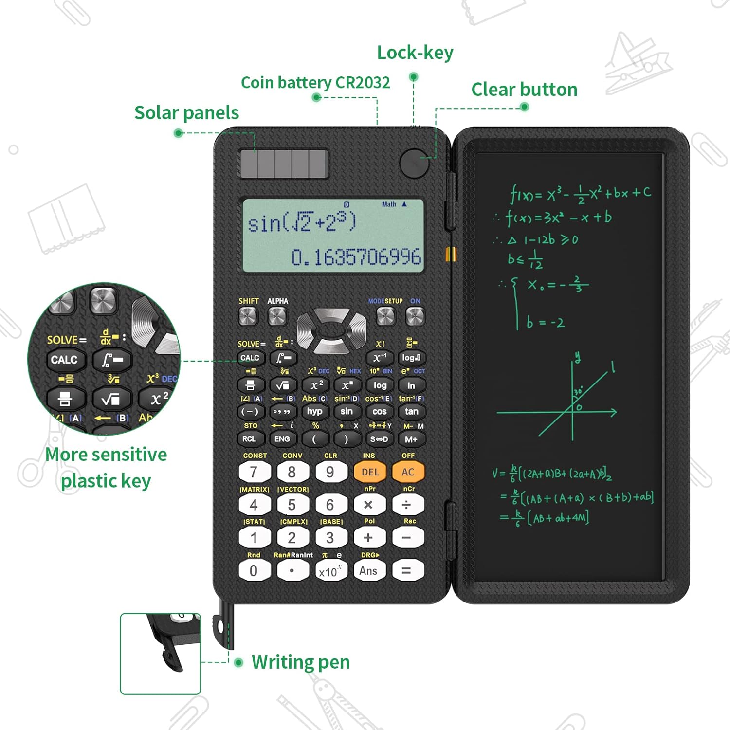 Thumbnail 3 de NEWYES 991ES Plus calcolatrice scientifica con lavagnetta cancellabile e stilo, 417 funzioni