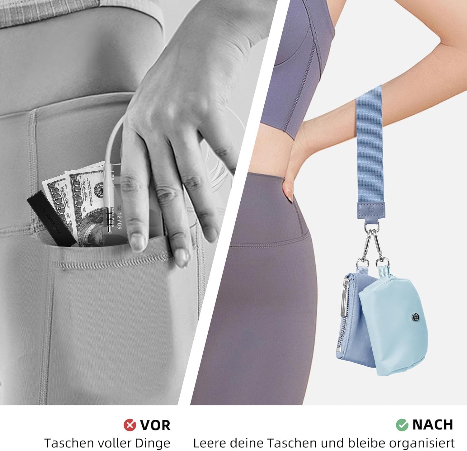 Detalle de AOTM Mini Kleingeldbörse (Navy+Hellblau) – Armband-Geldbörse mit abnehmbarem Schlüsselanhänger
