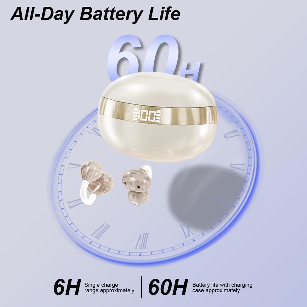 Thumbnail 1 de Caijin Clip-on Open-Ear Bluetooth-Kopfhörer (Wireless, Bluetooth 6.0) mit Clip-Design und bis zu 60 Stunden Akkulaufzeit – Wollweiß