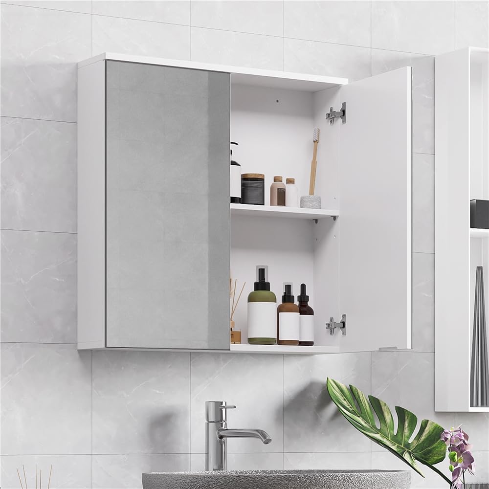 Thumbnail 1 de Yaheetech Specchio Contenitore Bagno con 2 ante e ripiano regolabile, mobile da parete 65 x 63 x 15 cm
