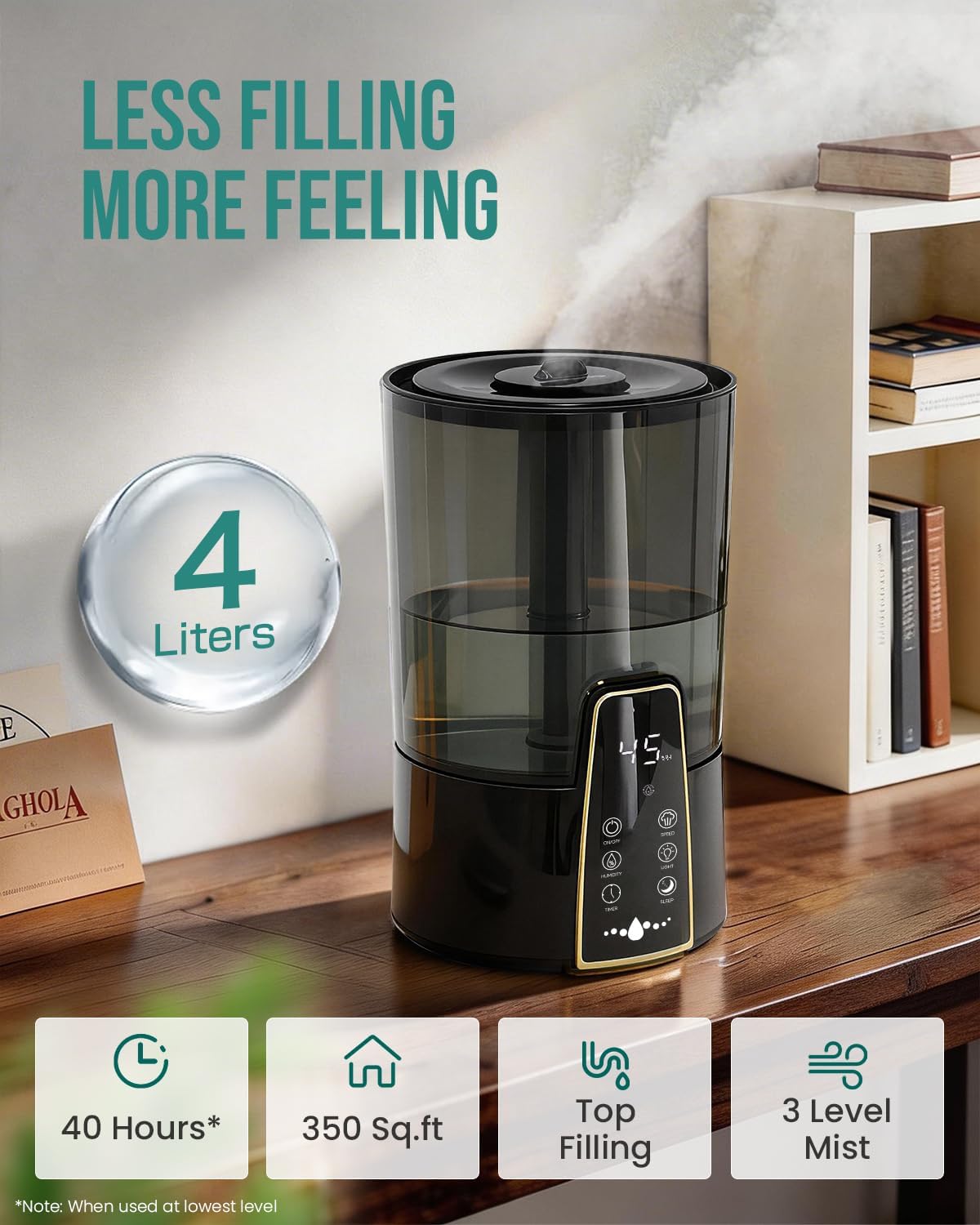 Detalle de AILINKE MH-22301 4L Ultrasonic Humidifier with Top Fill and Remote