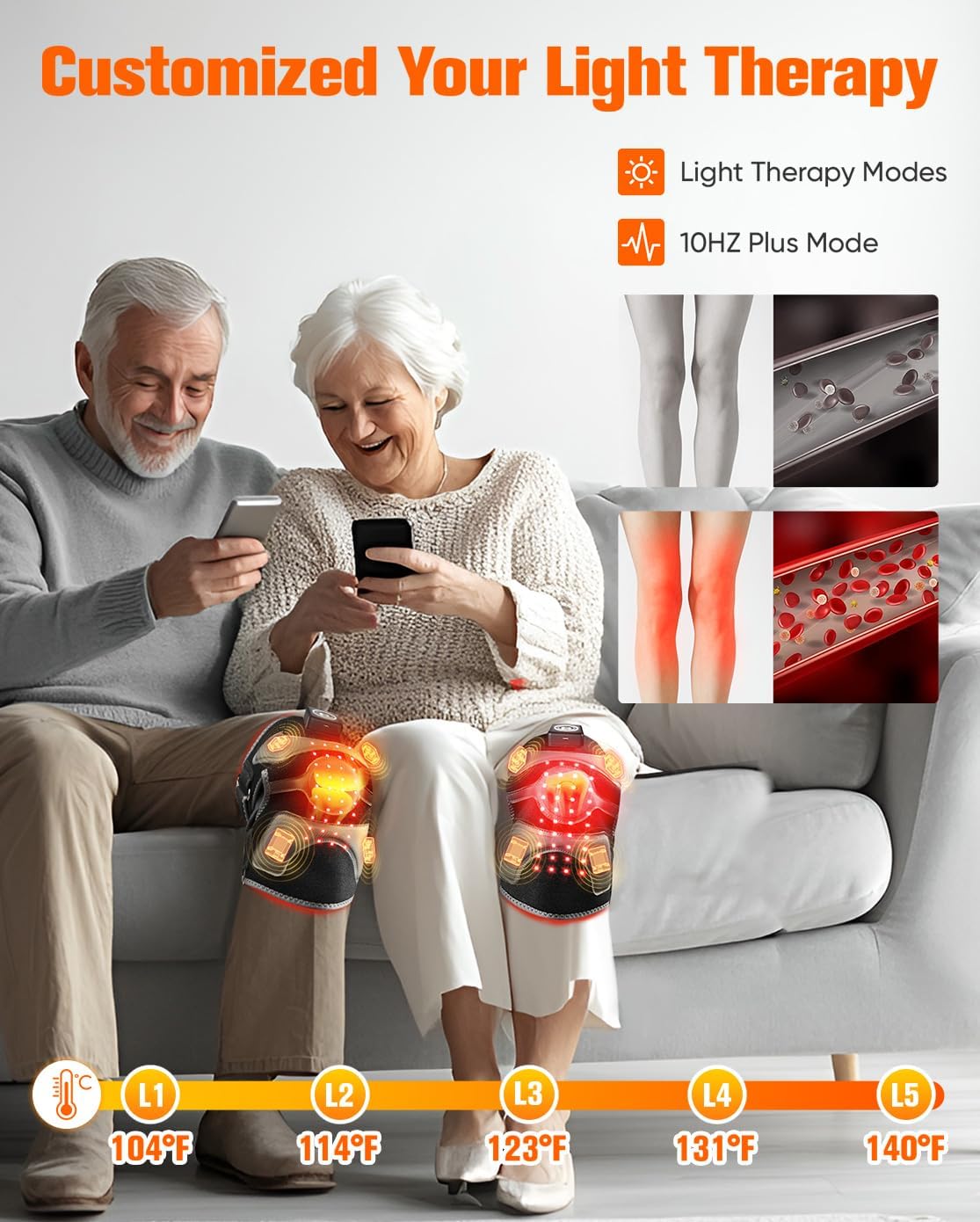 Detalle de CRAZYTECH 3D Red Light Therapy Knee Massager with 5000mAh Cordless Battery