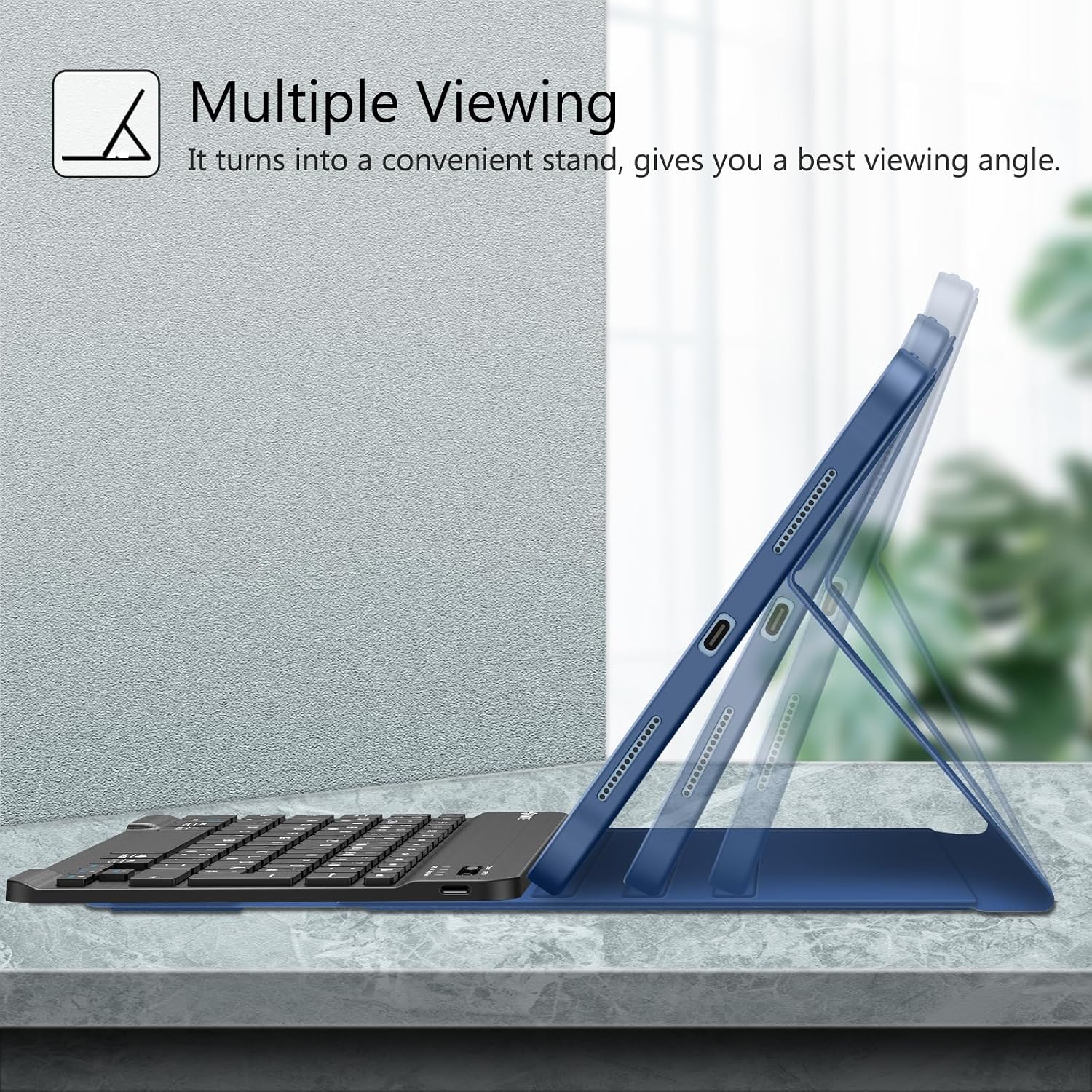 Detalle de FINTIE Tastaturhülle für iPad (A16) 11/10.9 Zoll mit abnehmbarer QWERTZ-Tastatur, Navy Blau