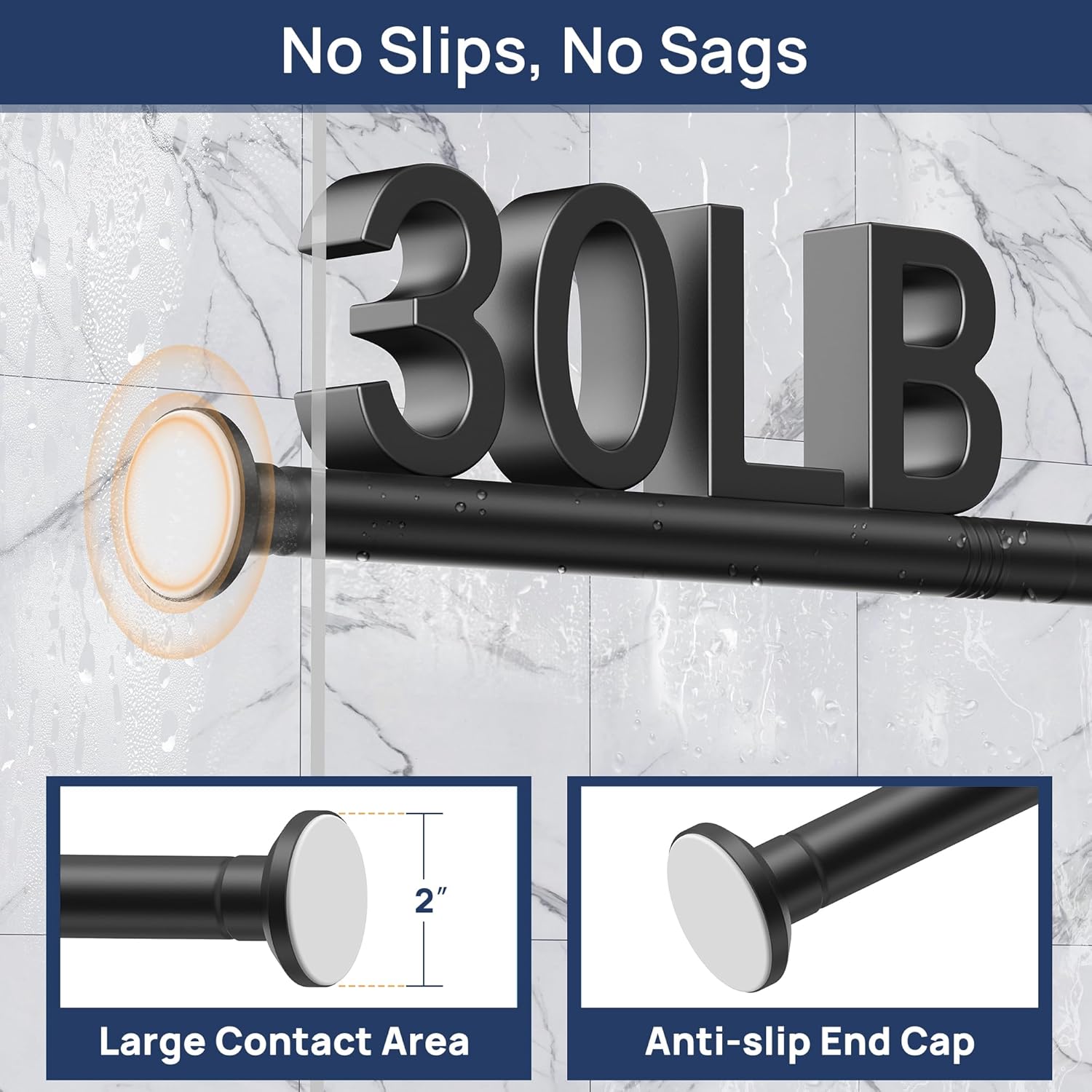 Thumbnail 3 de ENJOYBASICS Matte Black Shower Rod 30–76