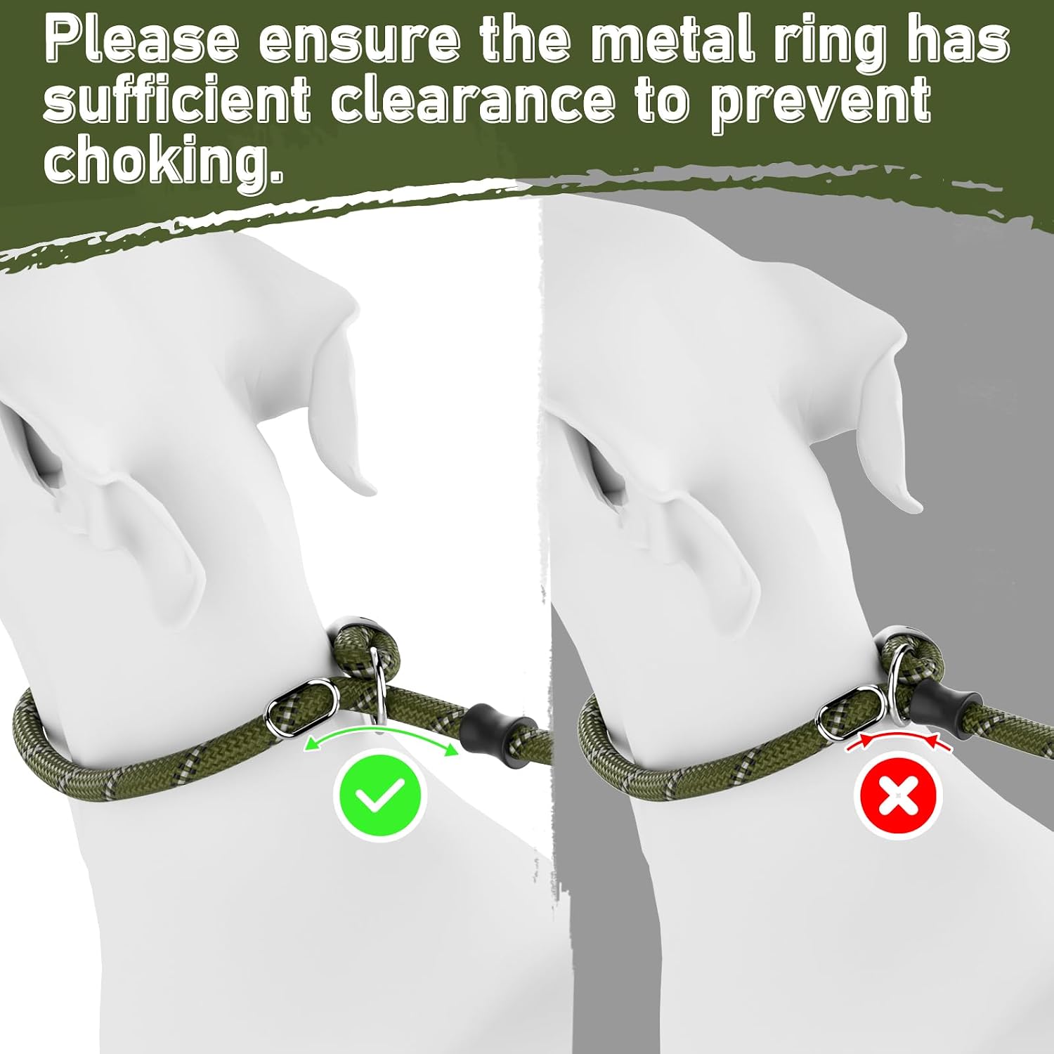 Detalle 2 de Kdsvakd slip lead for dogs (anti-pull) with 360° padded handle and reflective adjustable slip collar, army green 13mm x 1.5m