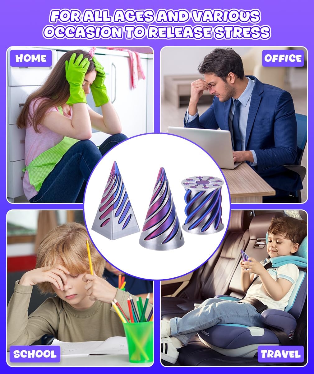 Thumbnail 2 de 3PCS 3D Printed Spiral Cone Fidget Toys: Impossible Cone Pyramid Passthrough — Anxiety Relief Desk Decor