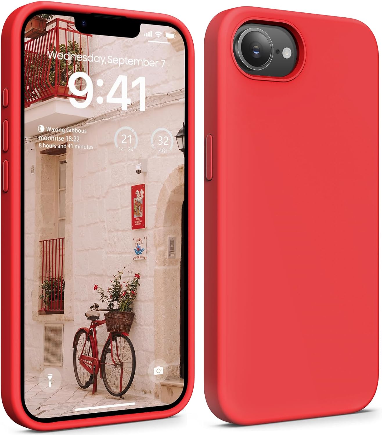 Detalle de OIIAEE Liquid Silicone Case for iPhone 16e (2025) 6.1in – Red
