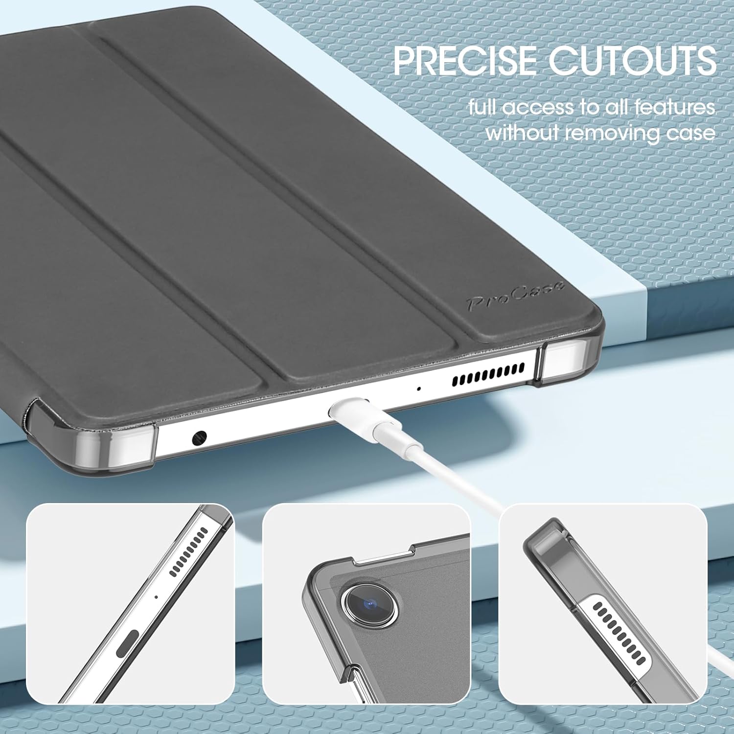 Detalle de ProCase Slim Case for Galaxy Tab A11 (2025) / A9 (2023) 8.7" Grey
