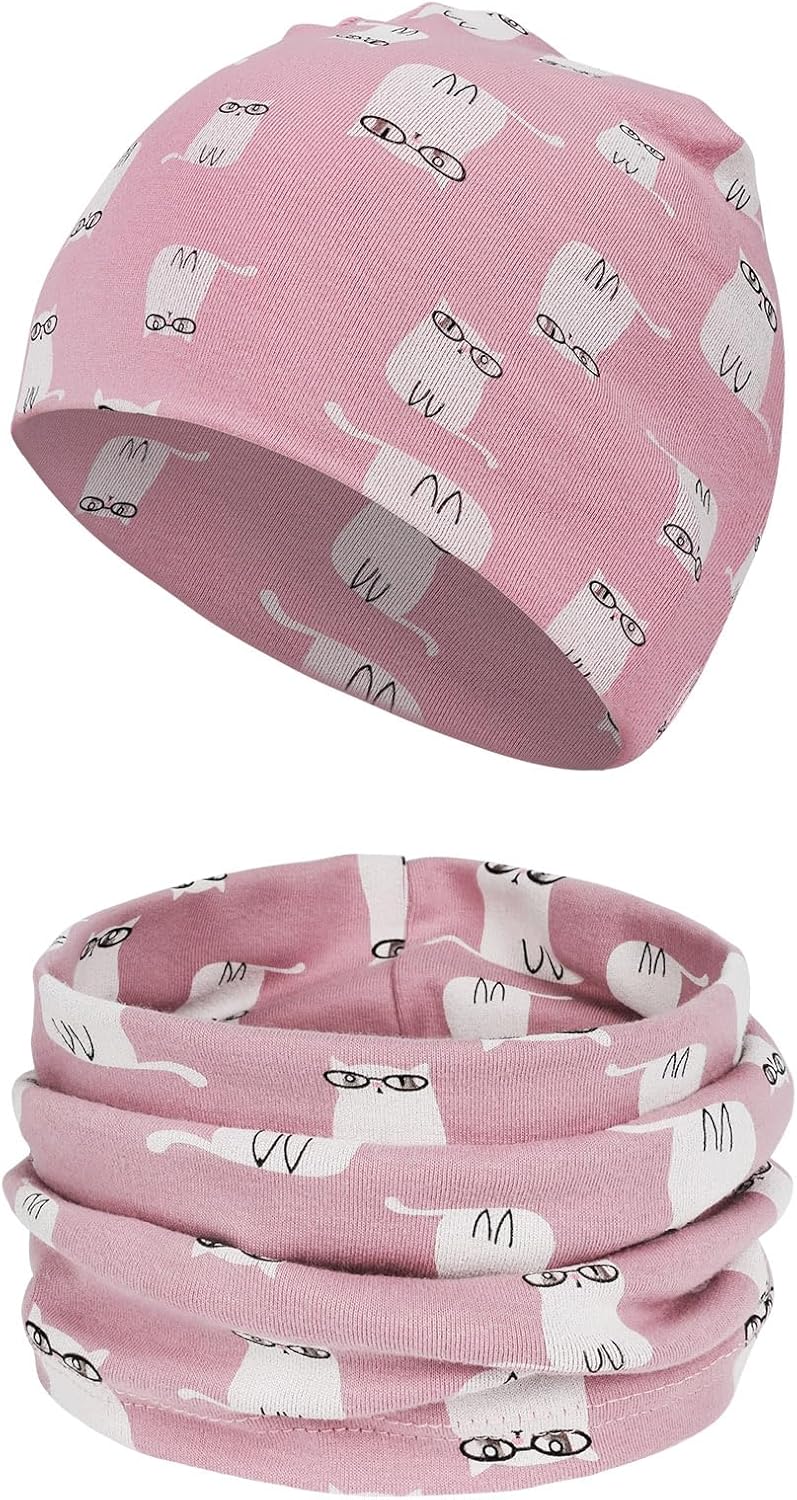 Detalle de Ensemble bonnet et écharpe pour enfant Aolso – coton doux, motifs animés, rose