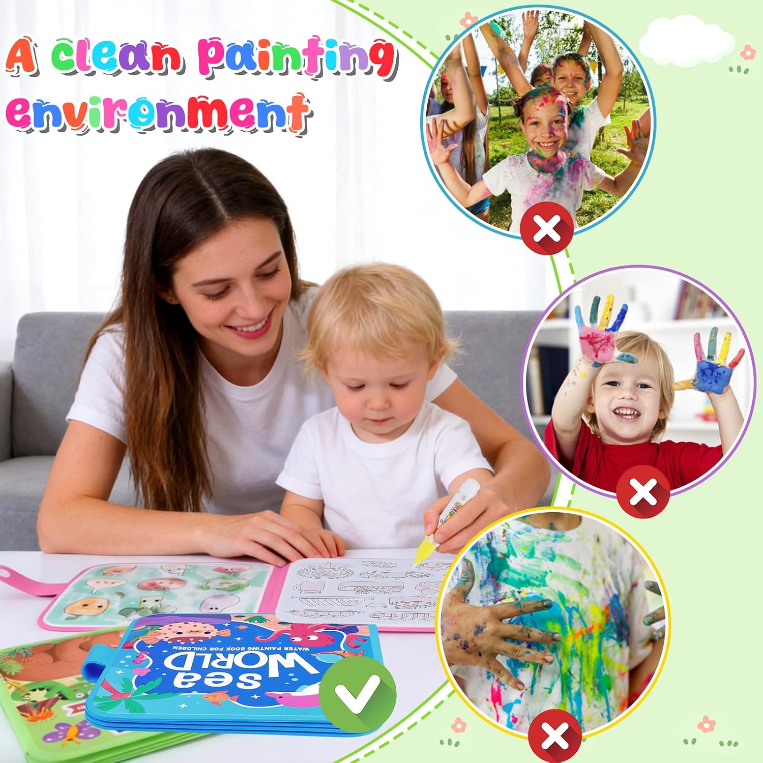 Detalle 1 de Vodolo paint 01 Reusable Water Painting Books, 4-Pack with Refillable Pens