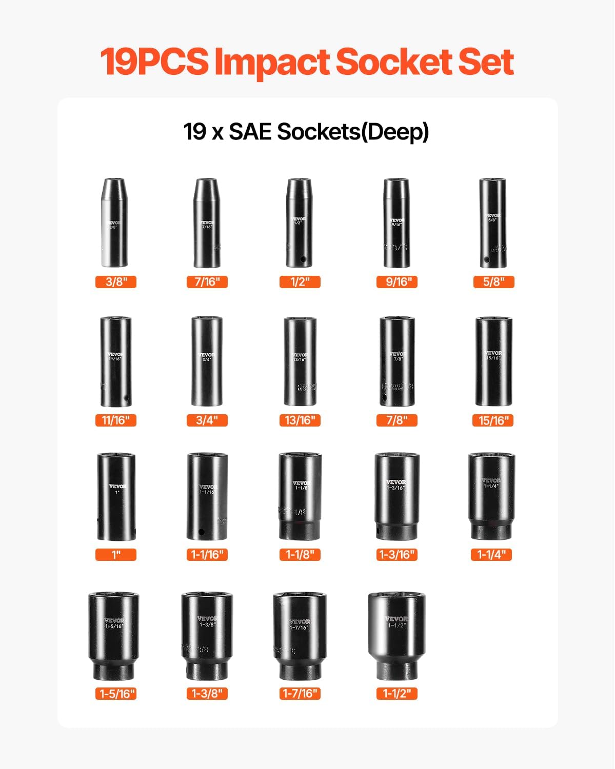 Thumbnail 2 de VEVOR Impact Socket Set 19 Piece 1/2"