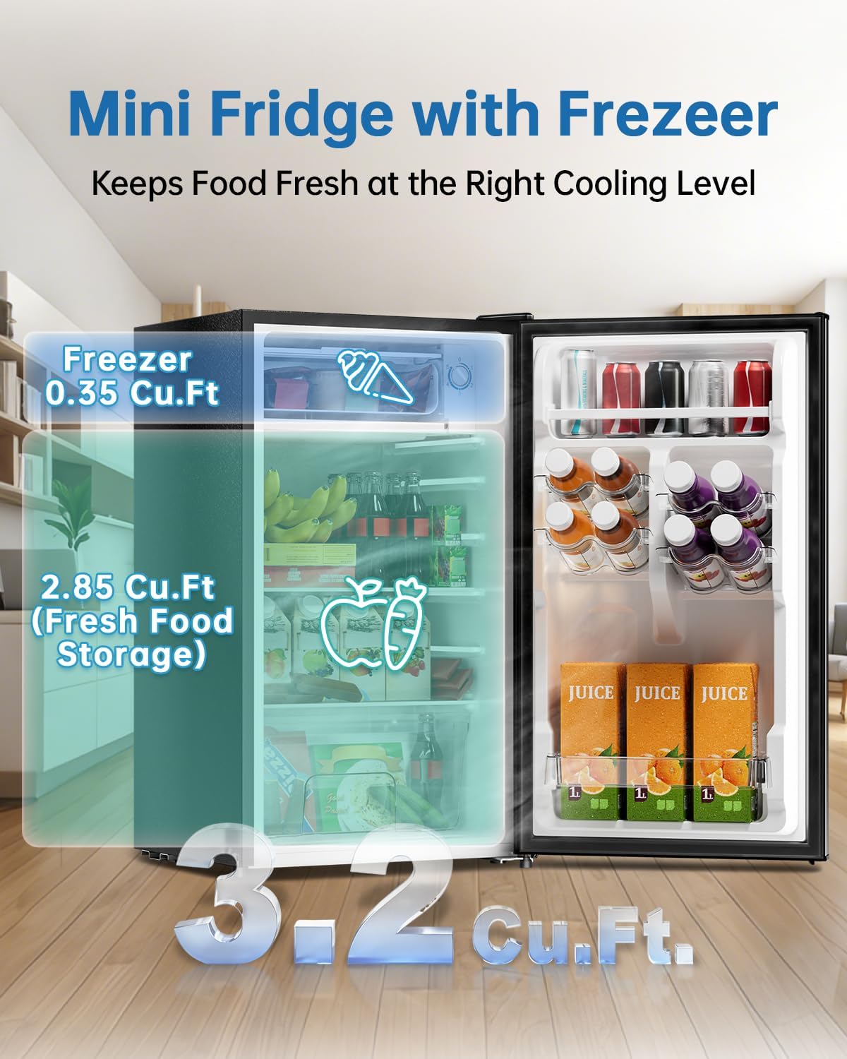 Thumbnail 2 de Frostorm BC-90 3.2 Cu Ft Mini Fridge with Freezer, Reversible Door