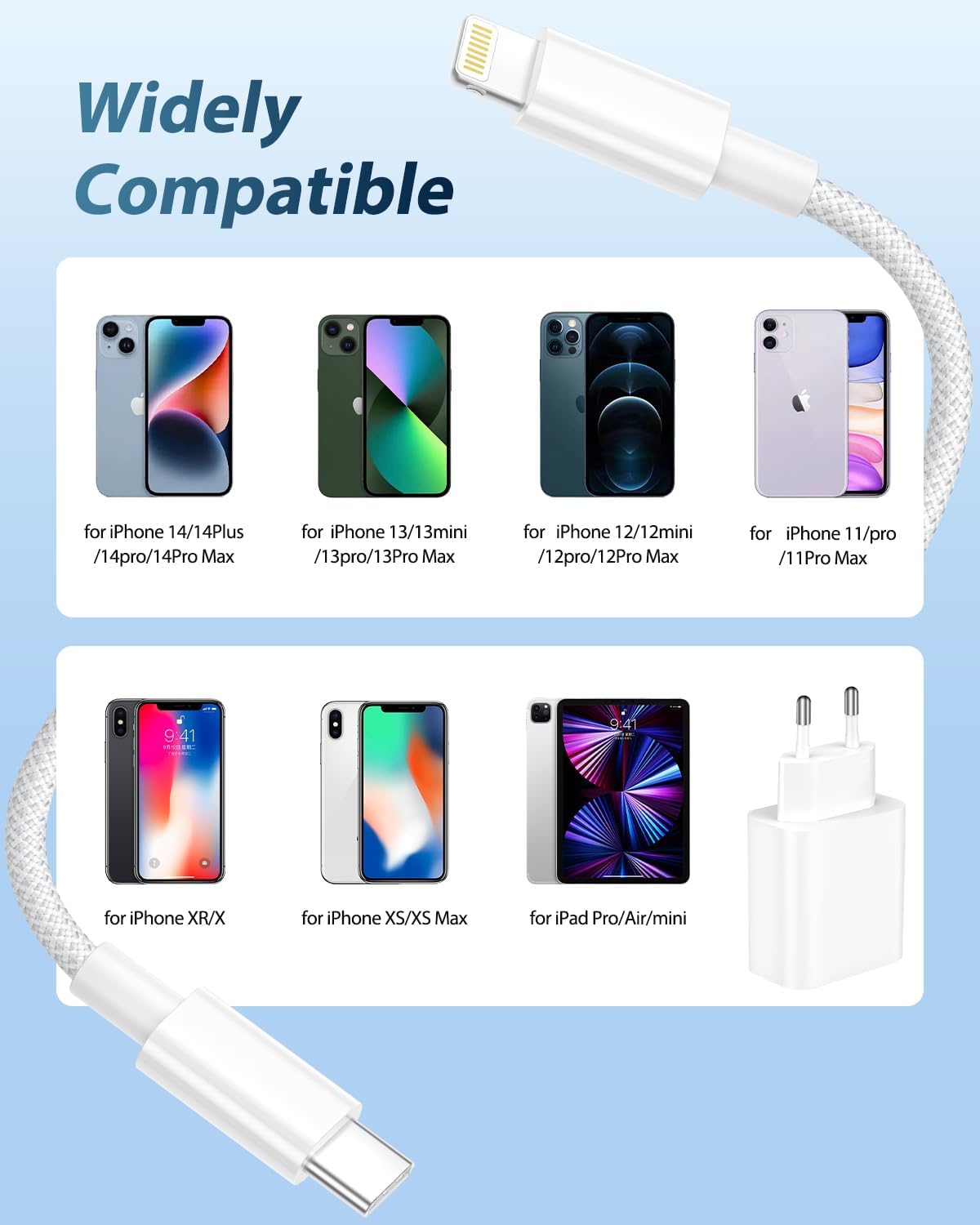 Thumbnail 6 de Chargeur iPhone Rapide 20W USB-C avec câble Lightning de 2 m – Prise murale compact et sûr