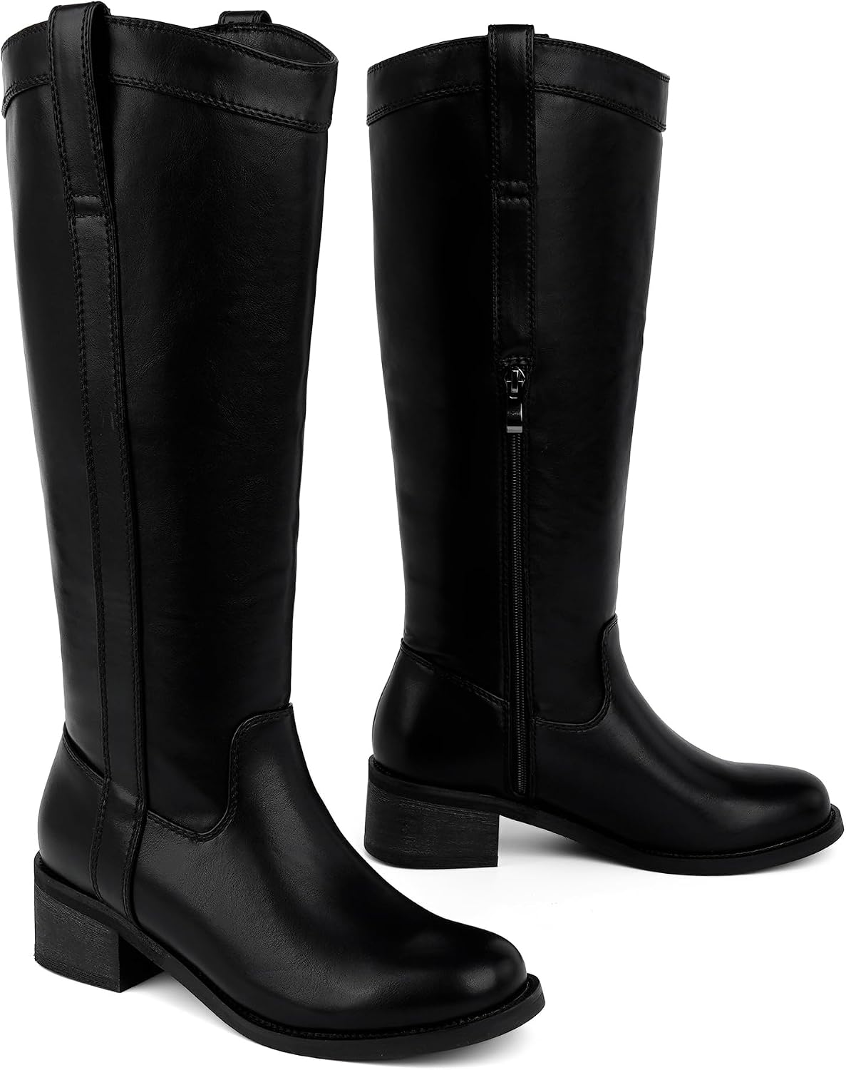 Detalle de QIY Knee-High Boots for Women with Square Toe, Side Zipper and Low Heel