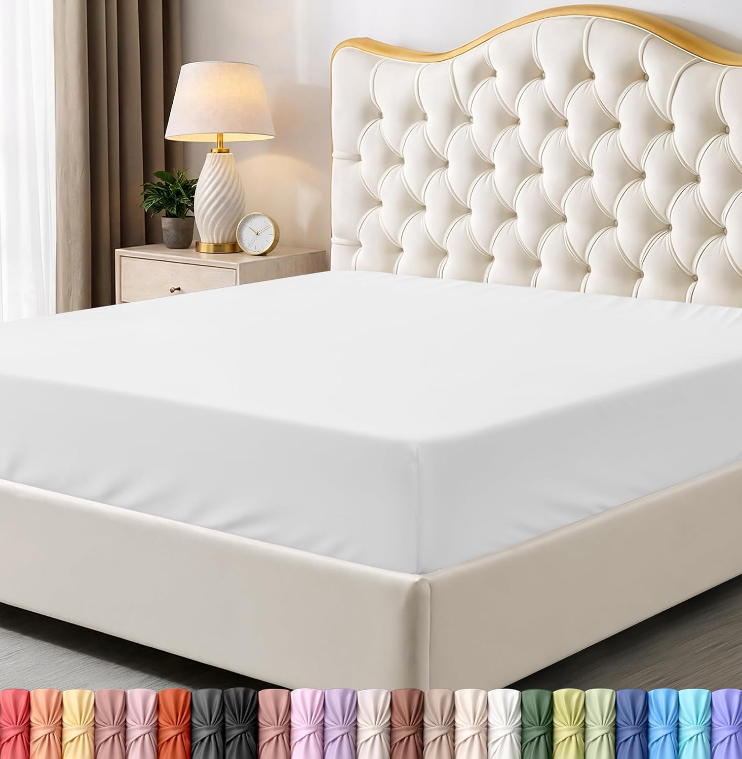 Detalle de Utopia Bedding Queen Fitted Sheet, 15-Inch Deep Pocket, White Microfiber
