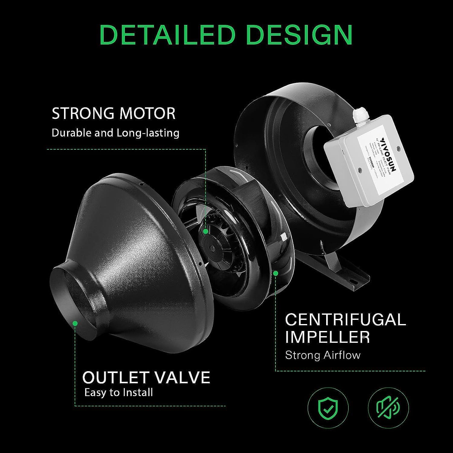 Detalle de VIVOSUN Ventilatore a canale da 100 mm con regolatore di velocità (345 m³/h) per estrazione in grow tent