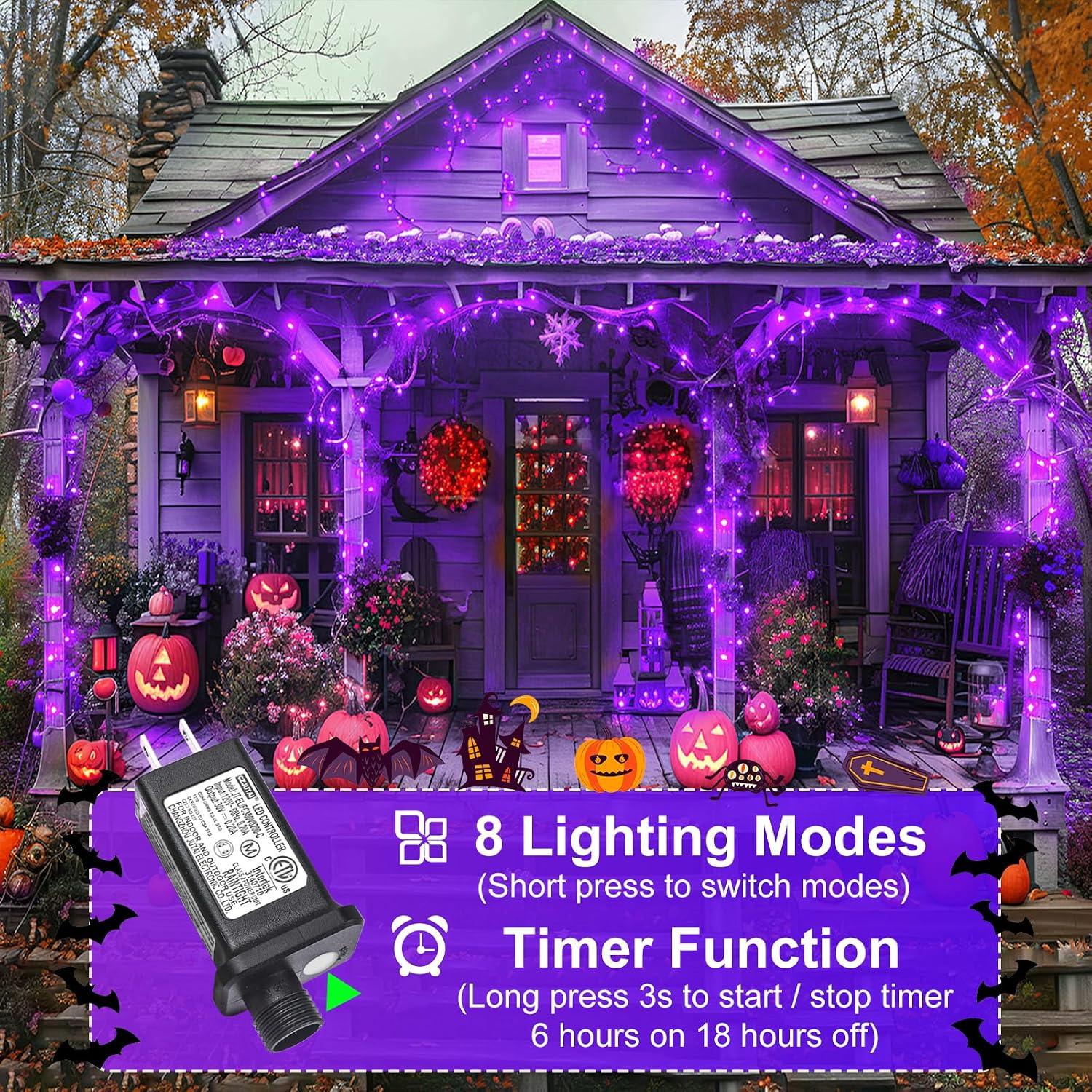 Detalle de Nielfoi Purple Halloween String Lights 100 ft