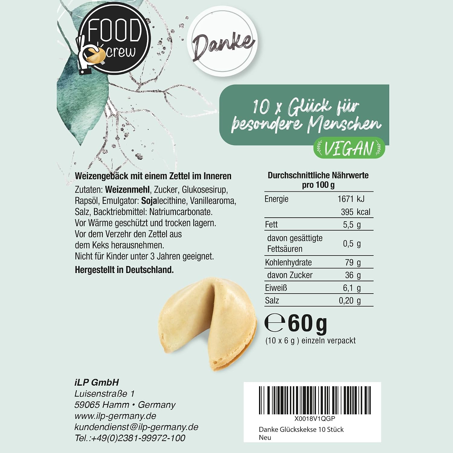 Detalle 2 de FOOD crew 10 Glückskekse Danke 60 g