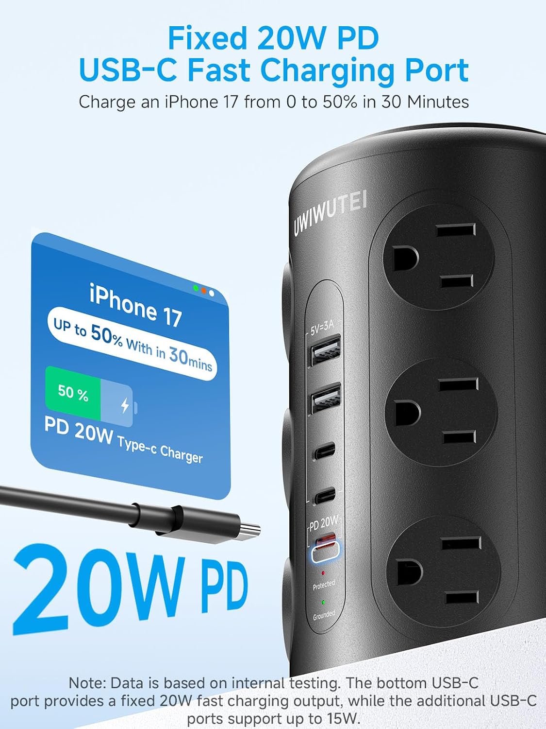 Detalle 2 de Tower Power Strip with 20W USB-C PD