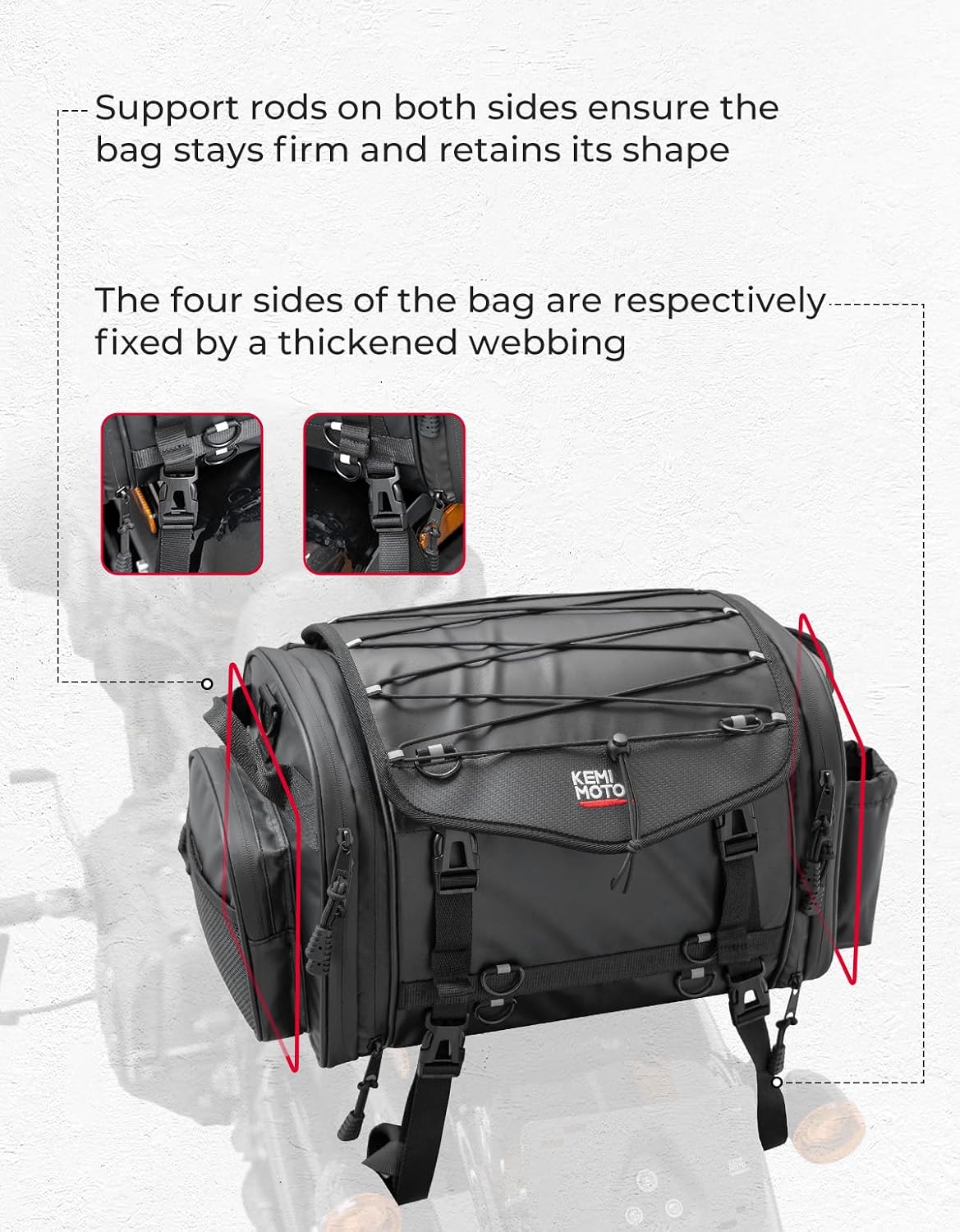 Thumbnail 4 de KEMIMOTO Expandable Motorcycle Travel Luggage Bag (24L-32L) with Rain Cover and Reflective Straps